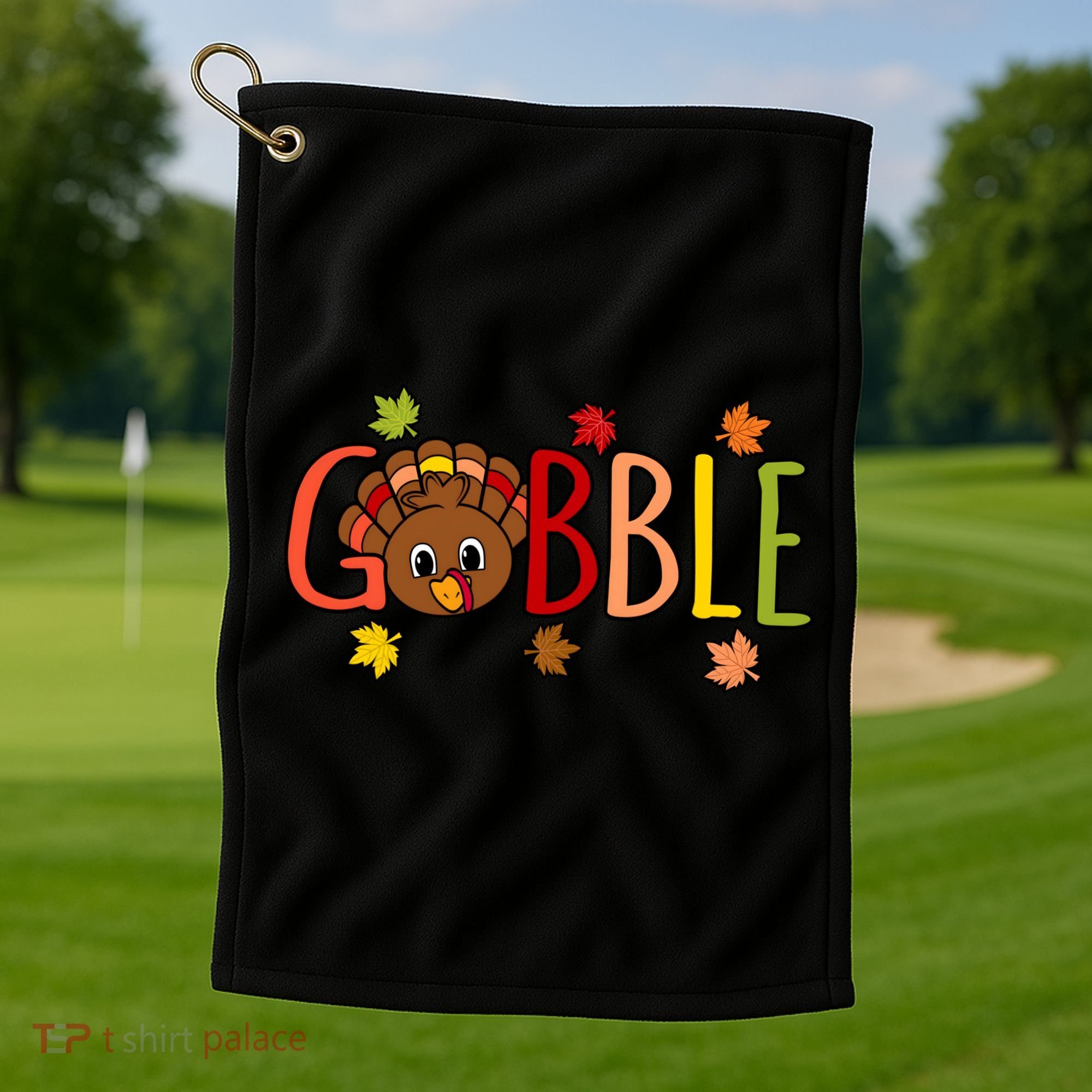 Gobble Funny Turkey Matching Thanksgiving Cute Family Golf Towel