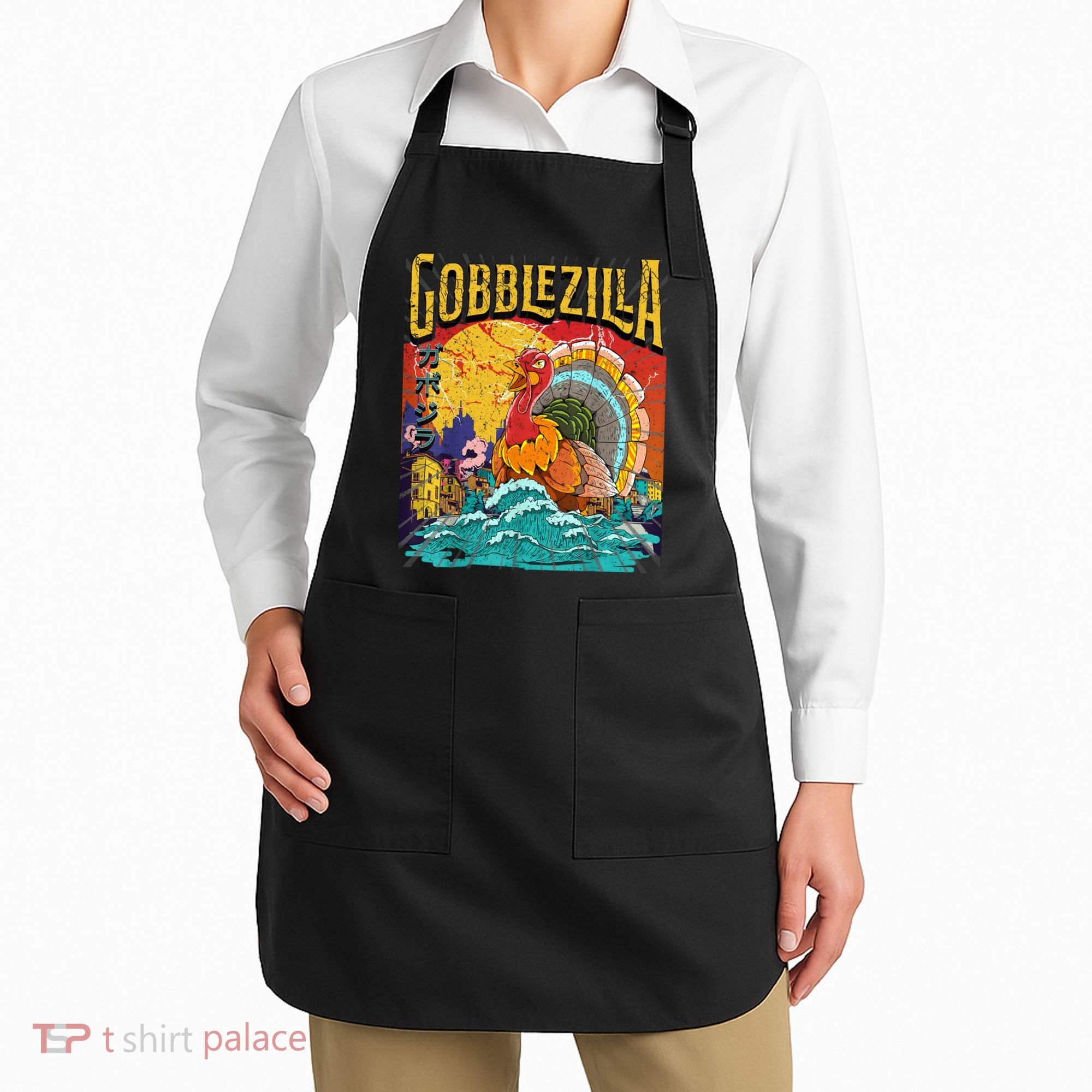 Gobblezila Funny Thanksgiving Monster Movie Spoof Apron