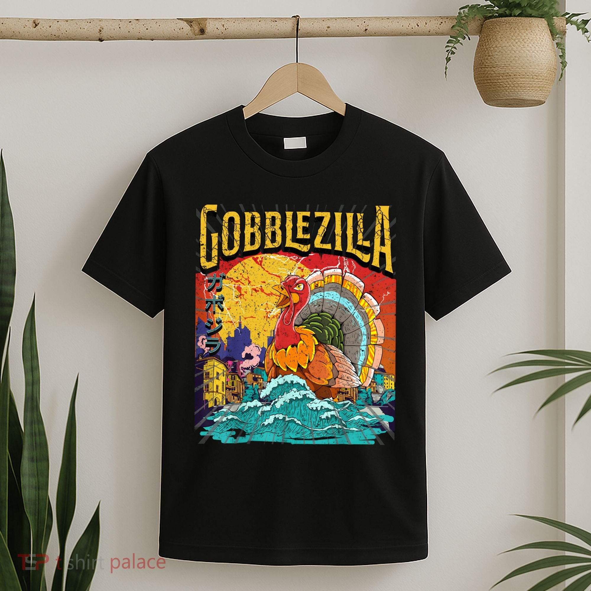 Gobblezila Funny Thanksgiving Monster Movie Spoof T-Shirt