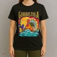 Gobblezila Funny Thanksgiving Monster Movie Spoof T-Shirt thumb 4