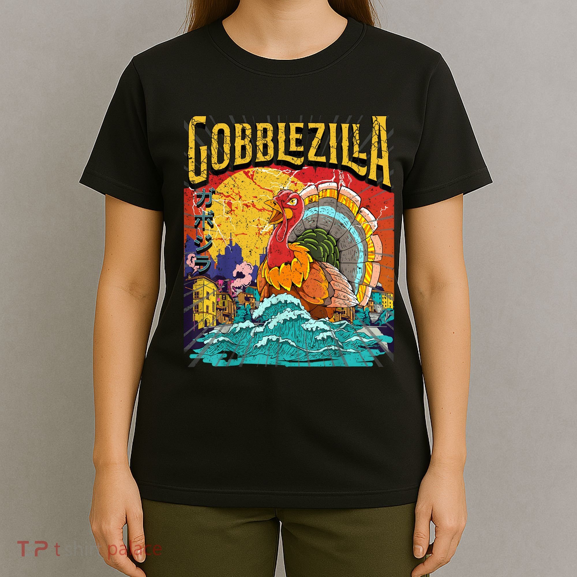 Gobblezila Funny Thanksgiving Monster Movie Spoof T-Shirt