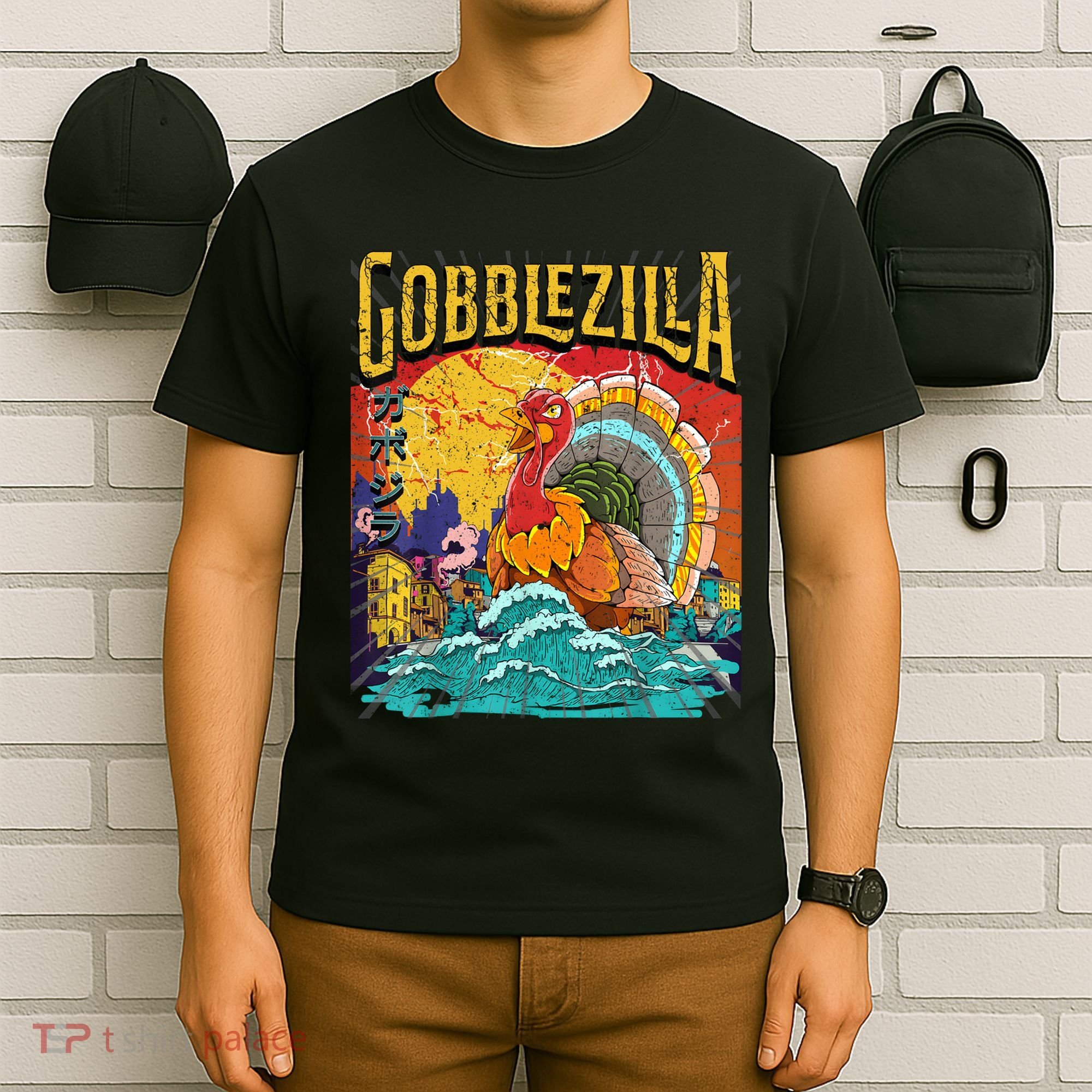 Gobblezila Funny Thanksgiving Monster Movie Spoof T-Shirt