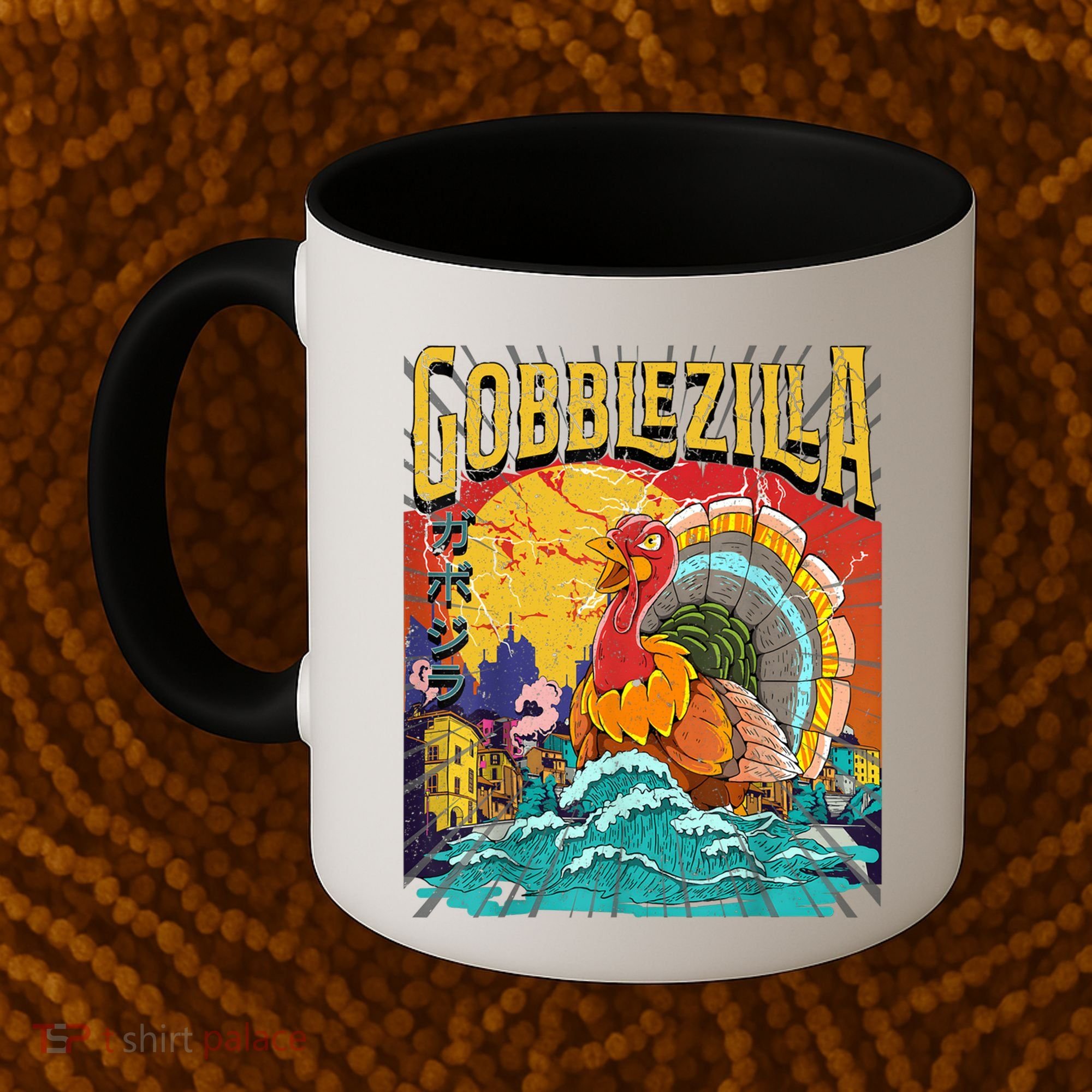 Gobblezila Funny Thanksgiving Monster Movie Spoof Coffee Mug