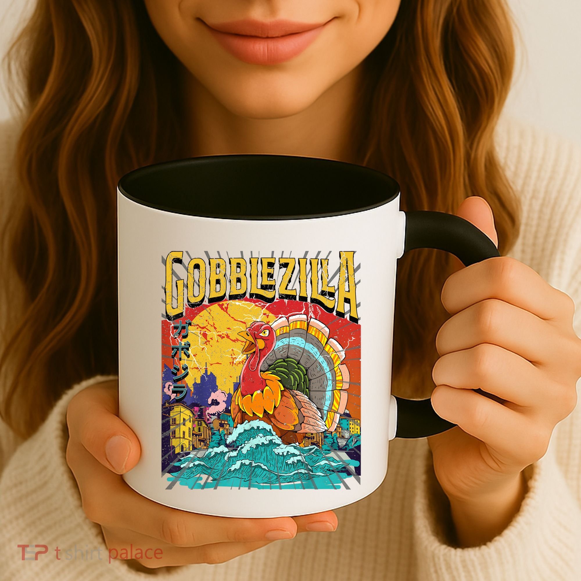 Gobblezila Funny Thanksgiving Monster Movie Spoof Coffee Mug