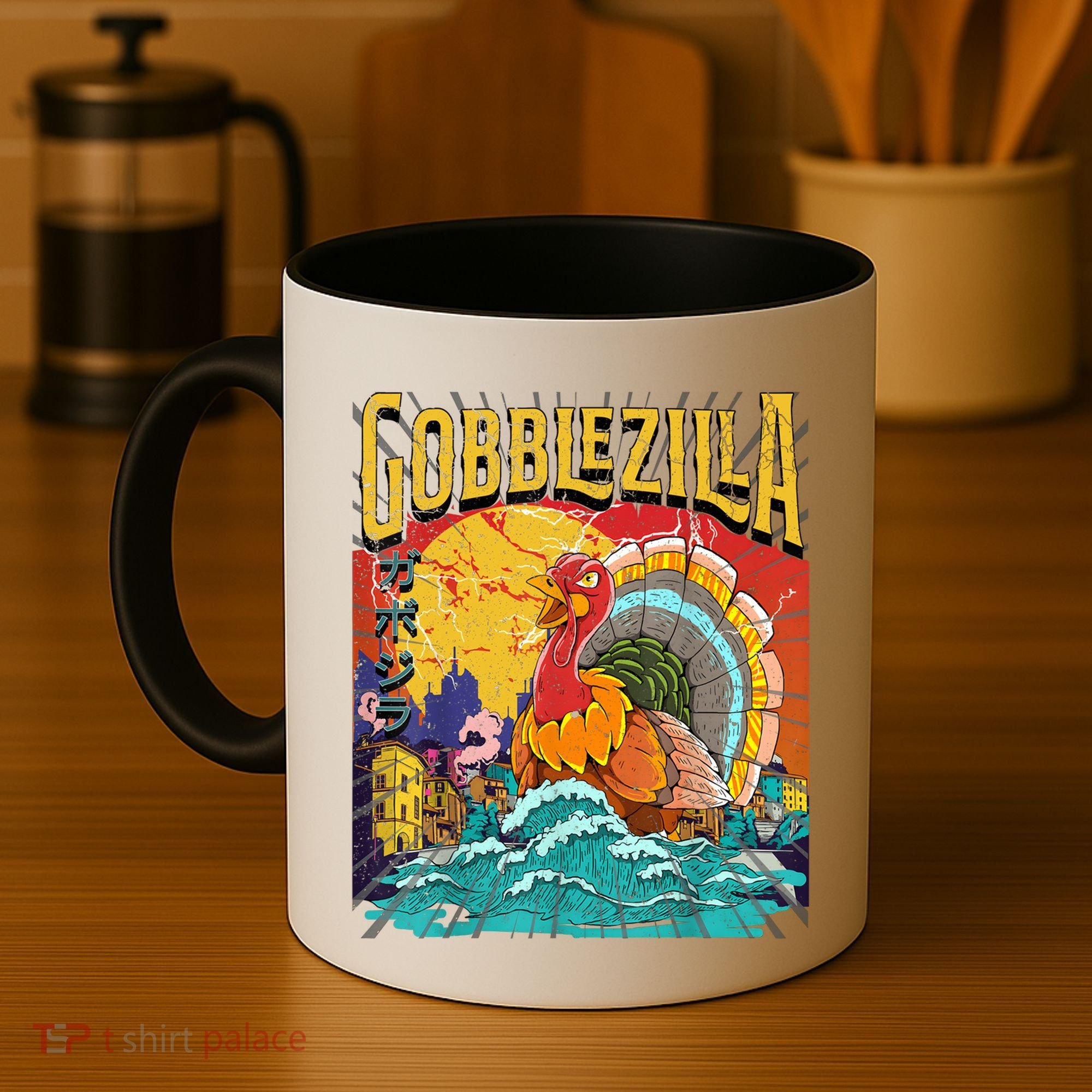 Gobblezila Funny Thanksgiving Monster Movie Spoof Coffee Mug