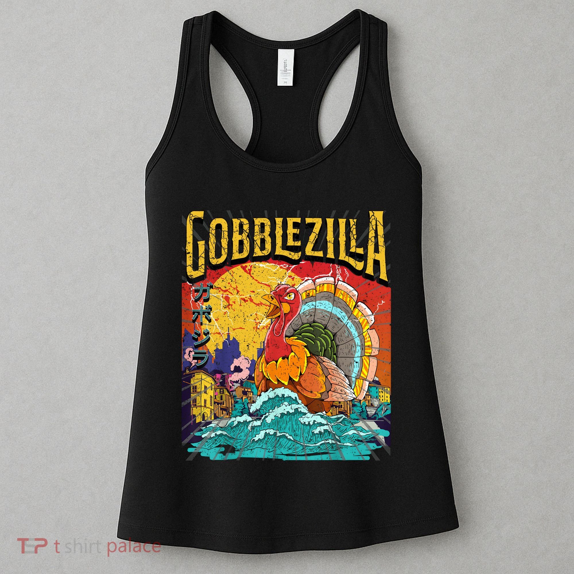 Gobblezila Funny Thanksgiving Monster Movie Spoof Women's Tank Top