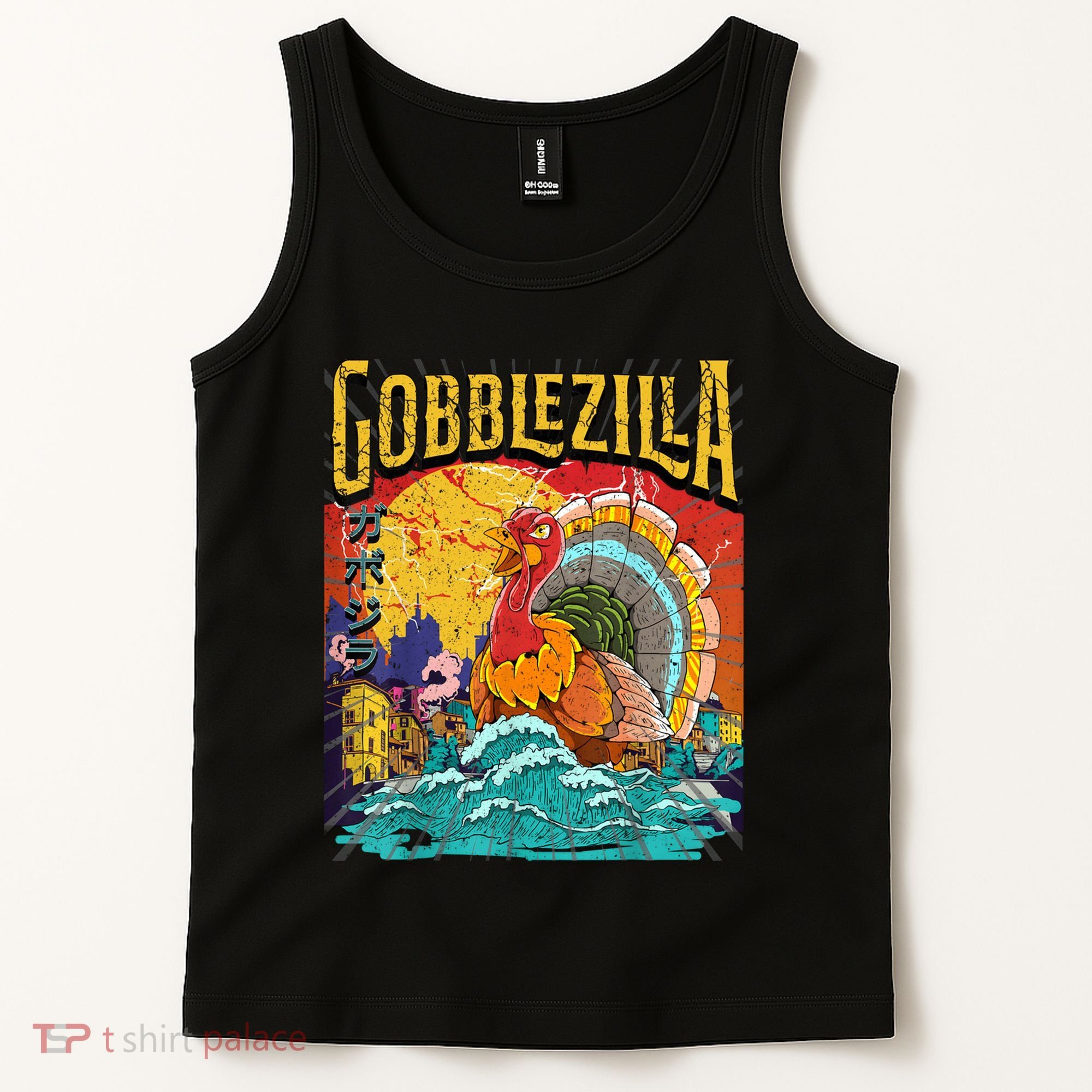 Gobblezila Funny Thanksgiving Monster Movie Spoof Tank Top