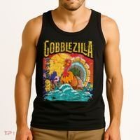 Gobblezila Funny Thanksgiving Monster Movie Spoof Tank Top thumb 3