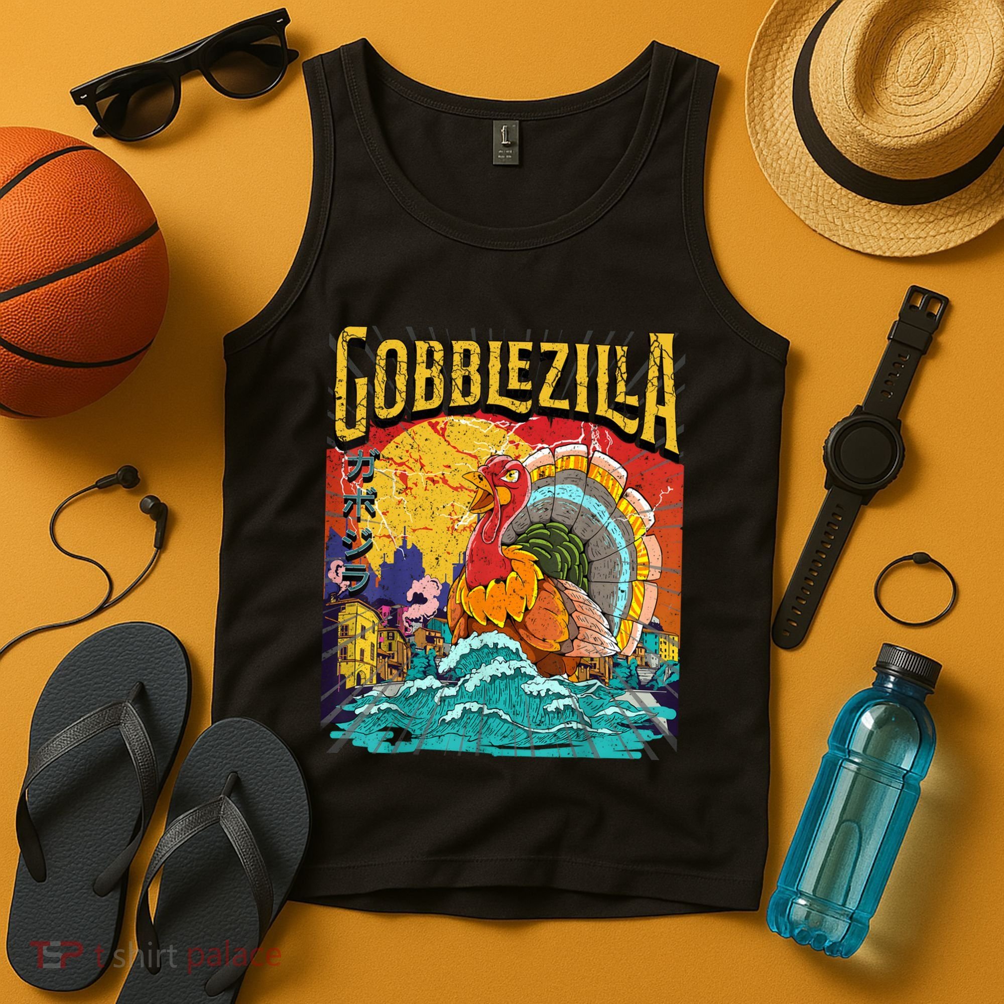 Gobblezila Funny Thanksgiving Monster Movie Spoof Tank Top