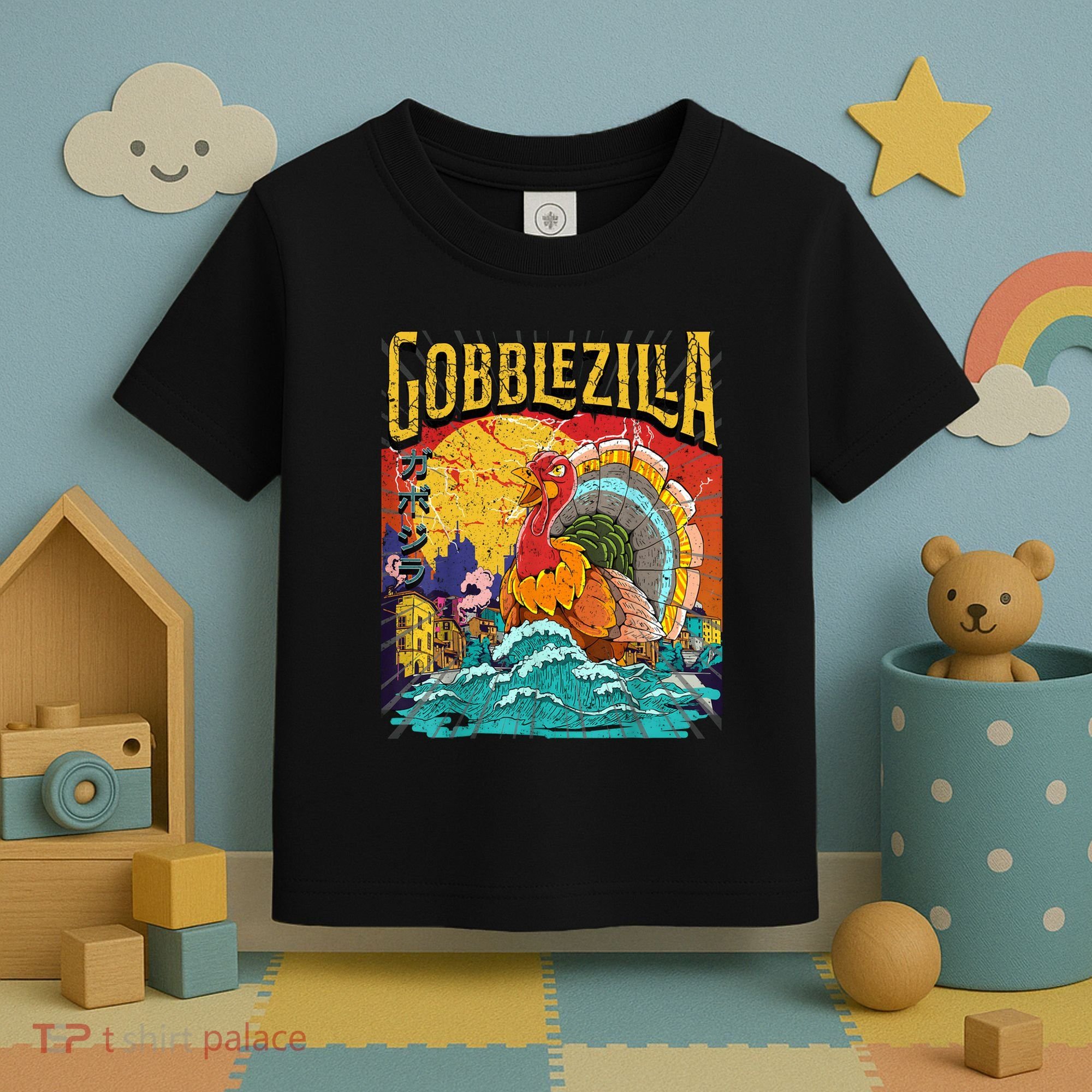 Gobblezila Funny Thanksgiving Monster Movie Spoof Toddler T-Shirt