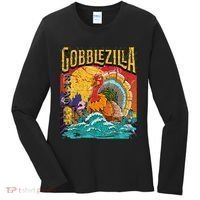 Gobblezila Funny Thanksgiving Monster Movie Spoof Women's Long Sleeve Shirt thumb 0
