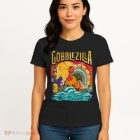 Gobblezila Funny Thanksgiving Monster Movie Spoof Women's T-Shirt thumb 4