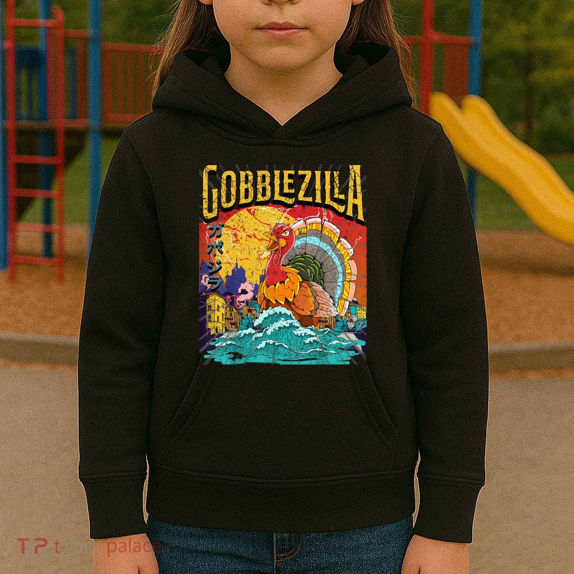 Gobblezila Funny Thanksgiving Monster Movie Spoof Kids Hoodie