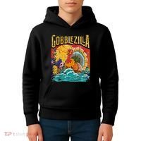 Gobblezila Funny Thanksgiving Monster Movie Spoof Kids Hoodie thumb 4