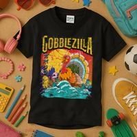 Gobblezila Funny Thanksgiving Monster Movie Spoof Kids T-Shirt thumb 3