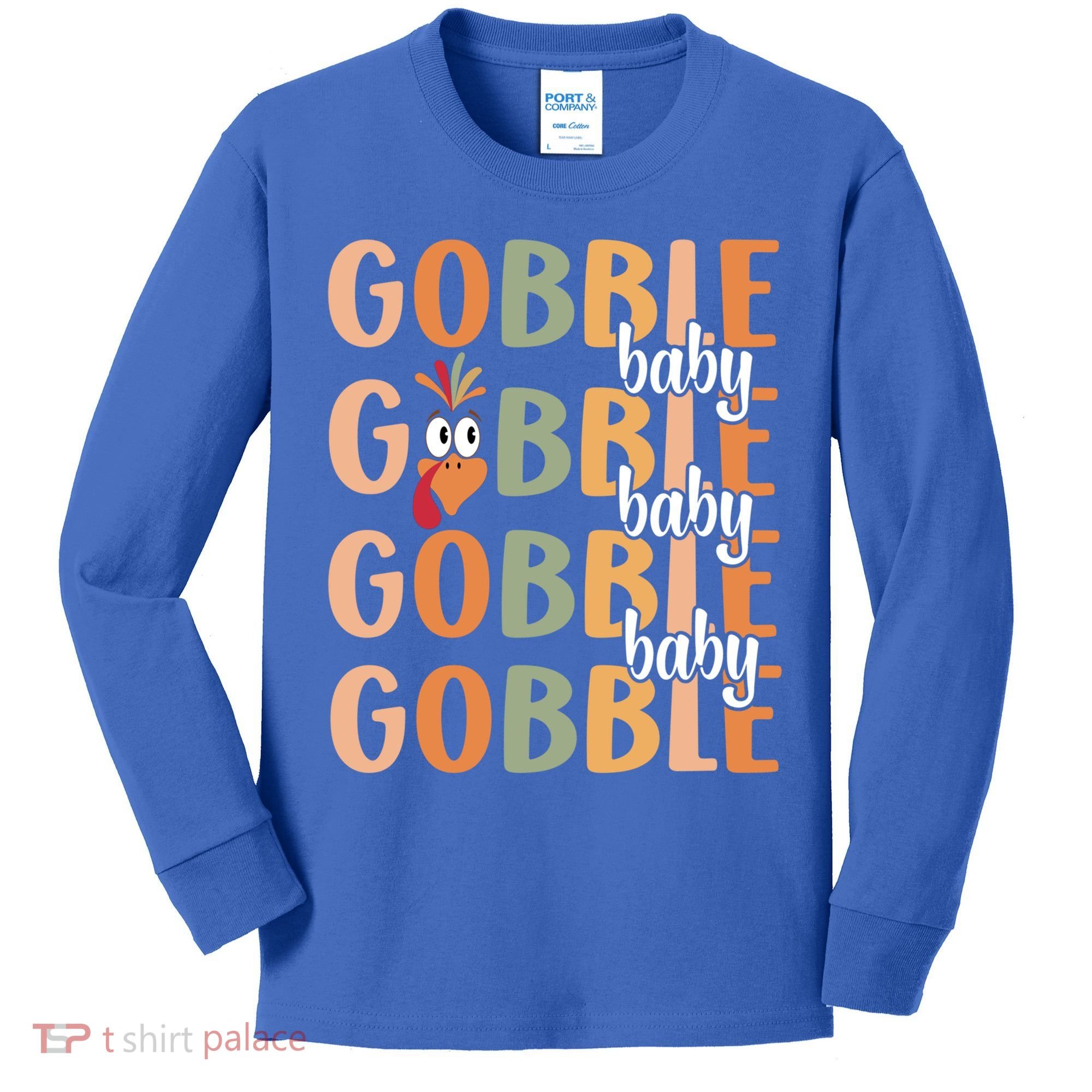 Gobble Funny Thanksgiving Turkey Gift Kids Long Sleeve Shirt
