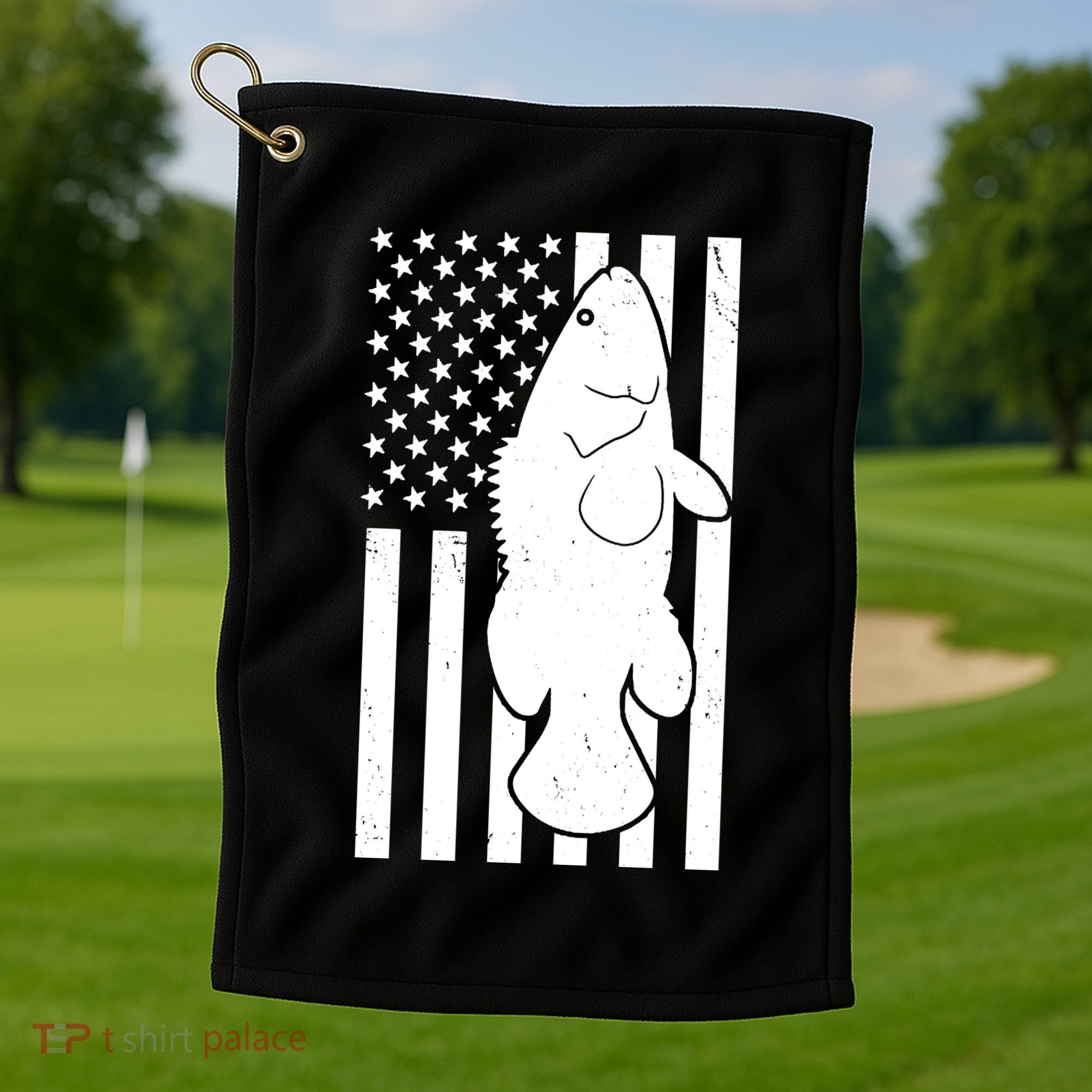 Grouper Fishing USA Flag Golf Towel