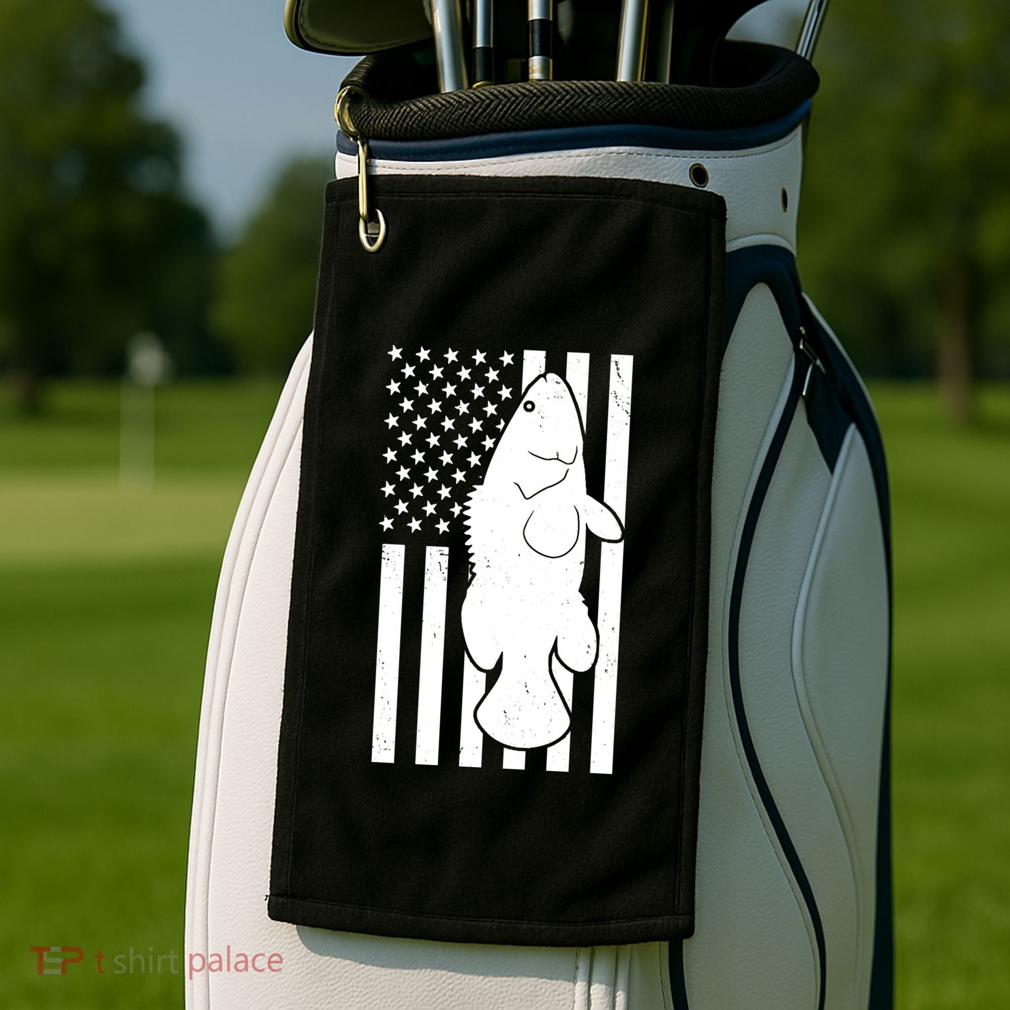 Grouper Fishing USA Flag Golf Towel