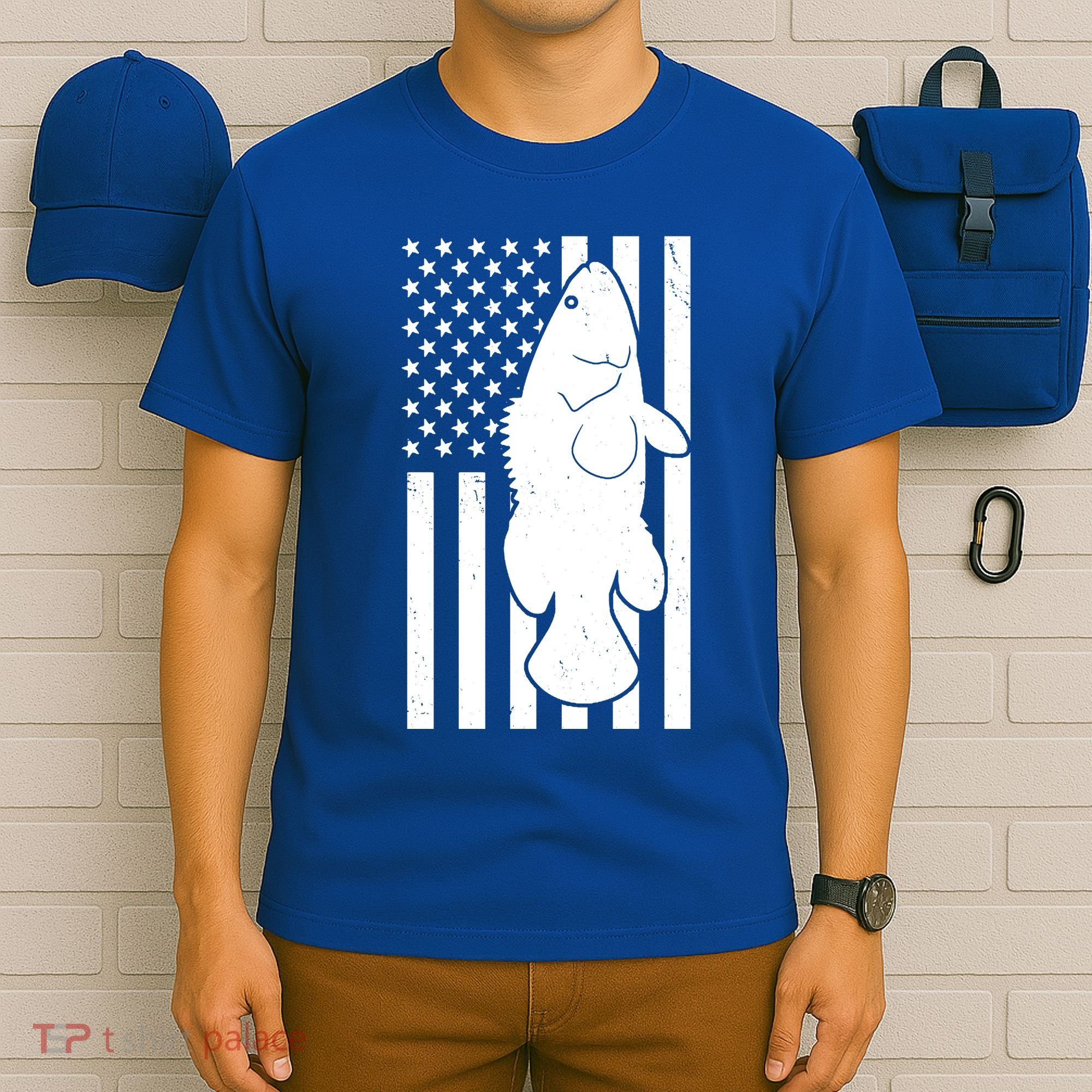Grouper Fishing USA Flag T-Shirt