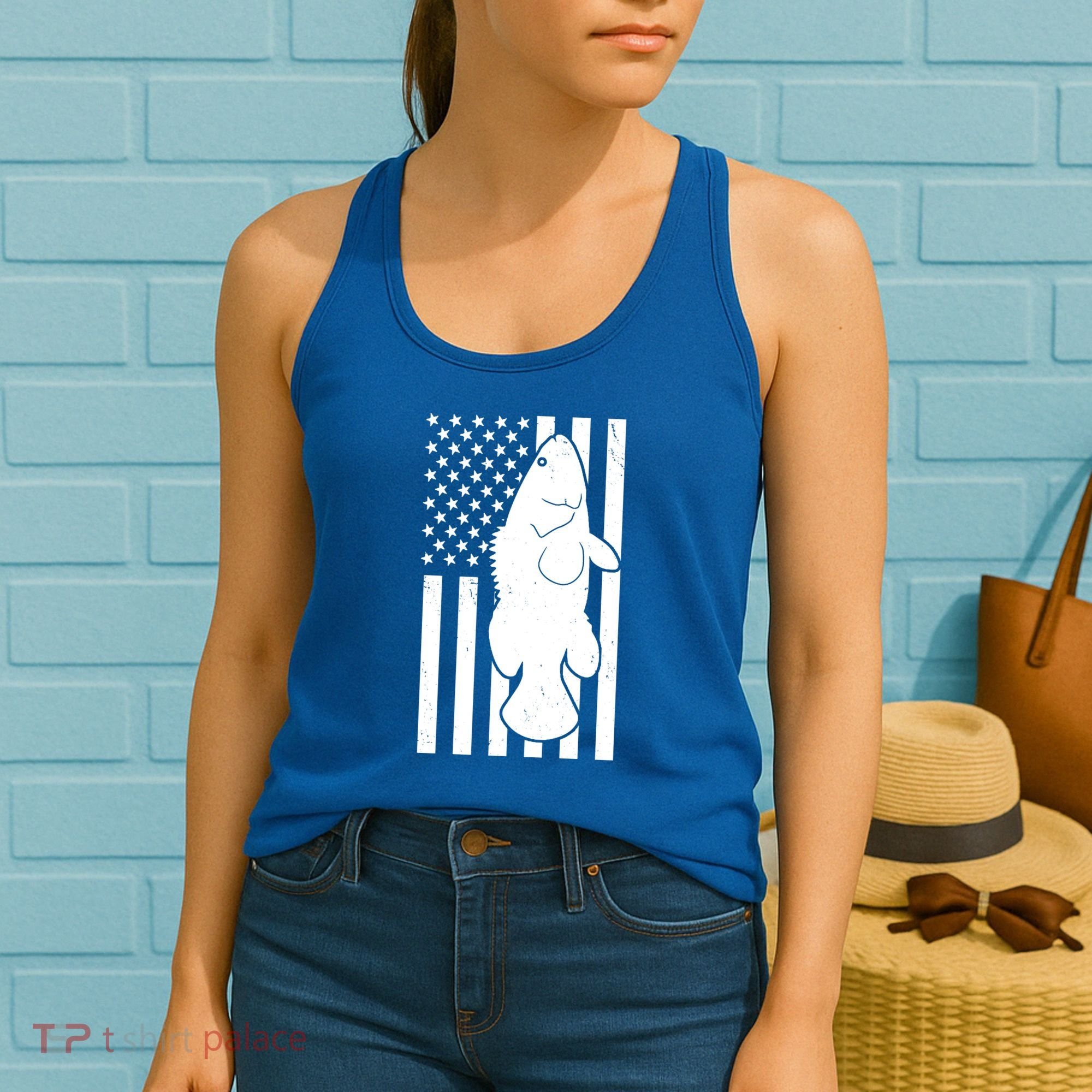 Grouper Fishing USA Flag Women's Tank Top