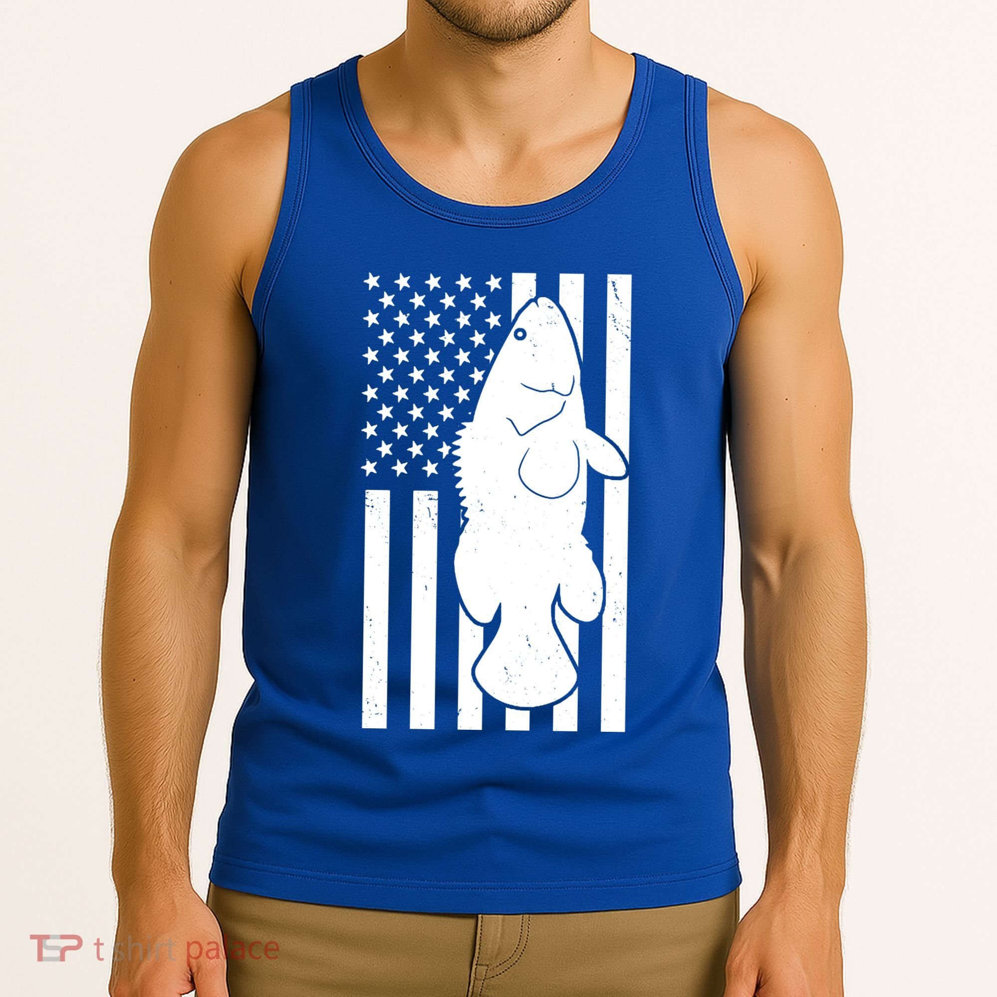 Grouper Fishing USA Flag Tank Top
