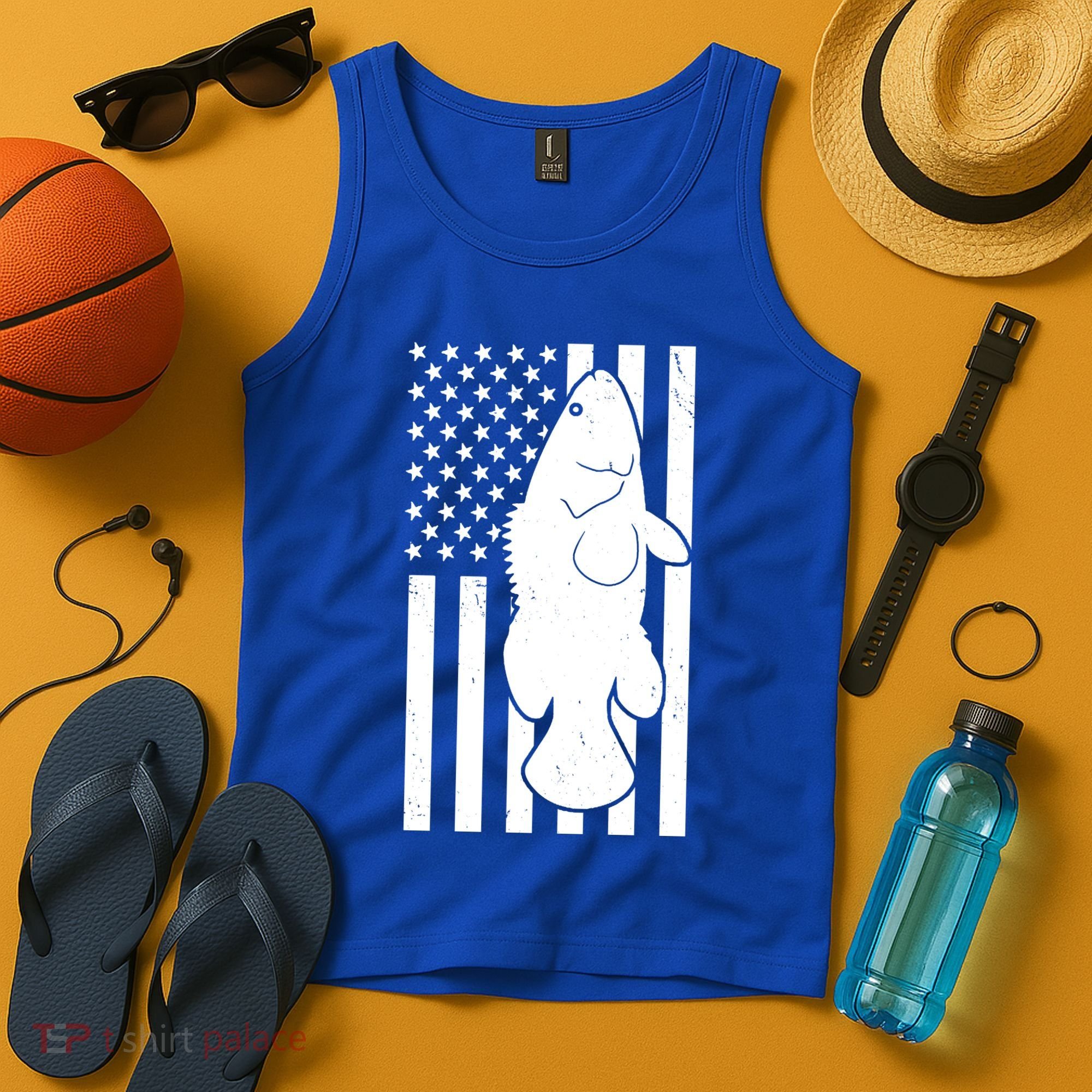 Grouper Fishing USA Flag Tank Top