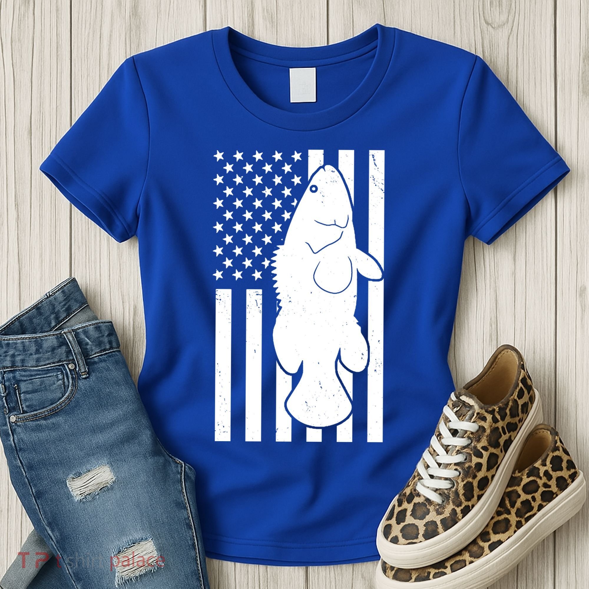 Grouper Fishing USA Flag Women's T-Shirt
