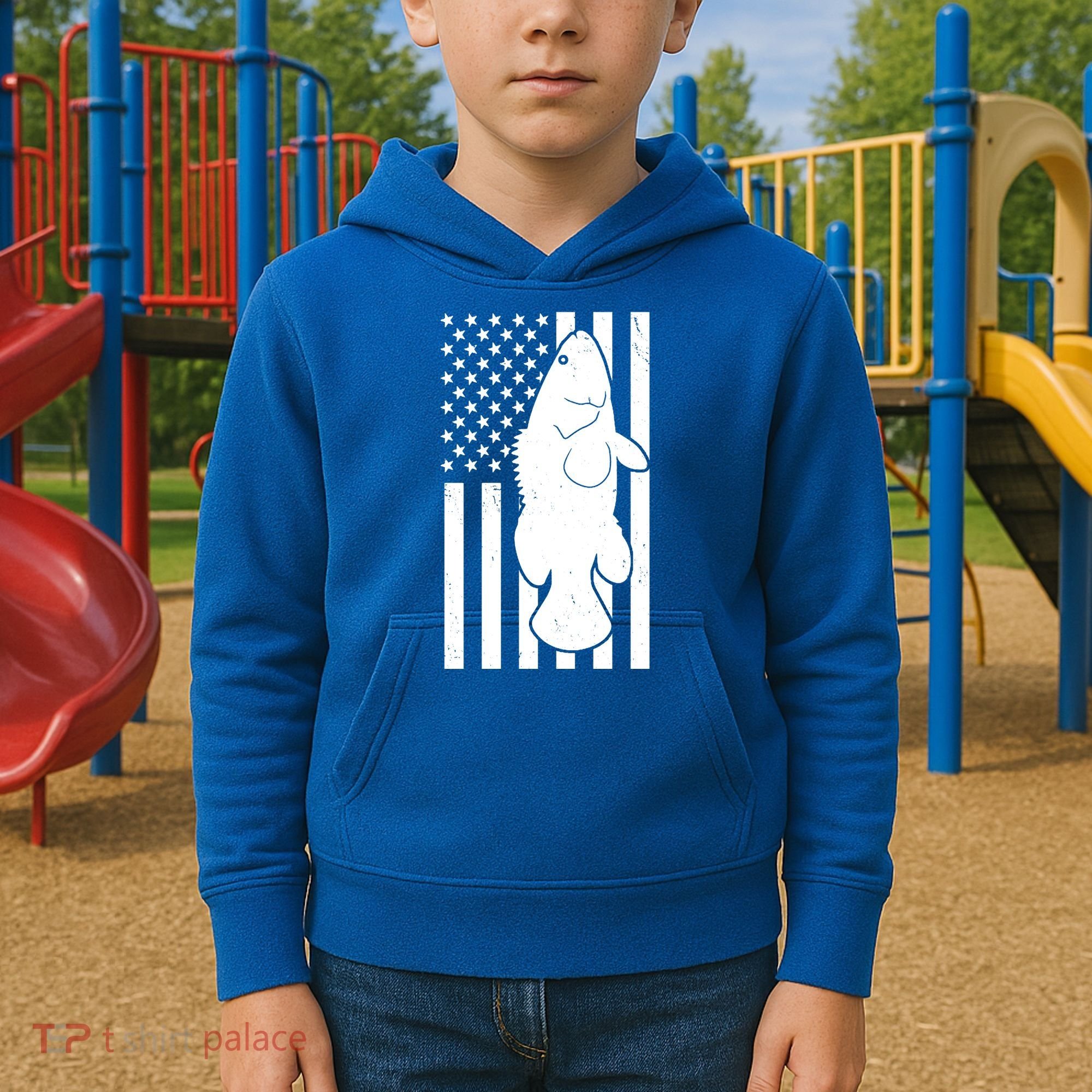 Grouper Fishing USA Flag Kids Hoodie