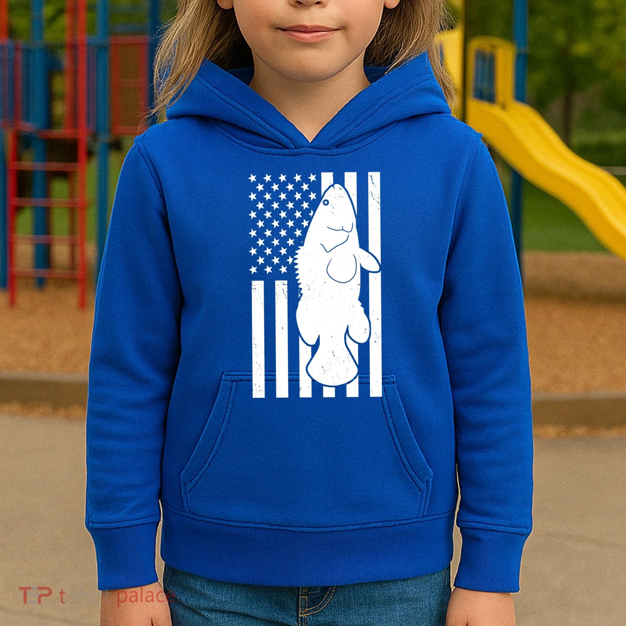 Grouper Fishing USA Flag Kids Hoodie
