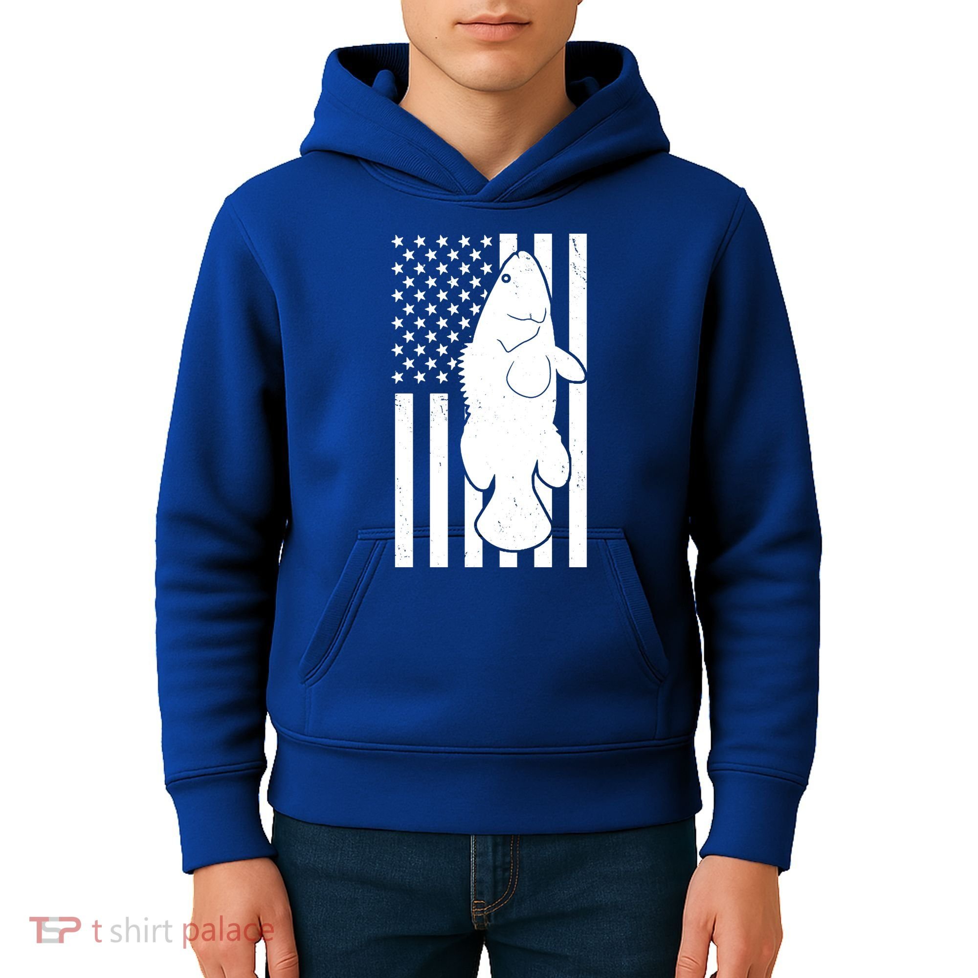 Grouper Fishing USA Flag Kids Hoodie