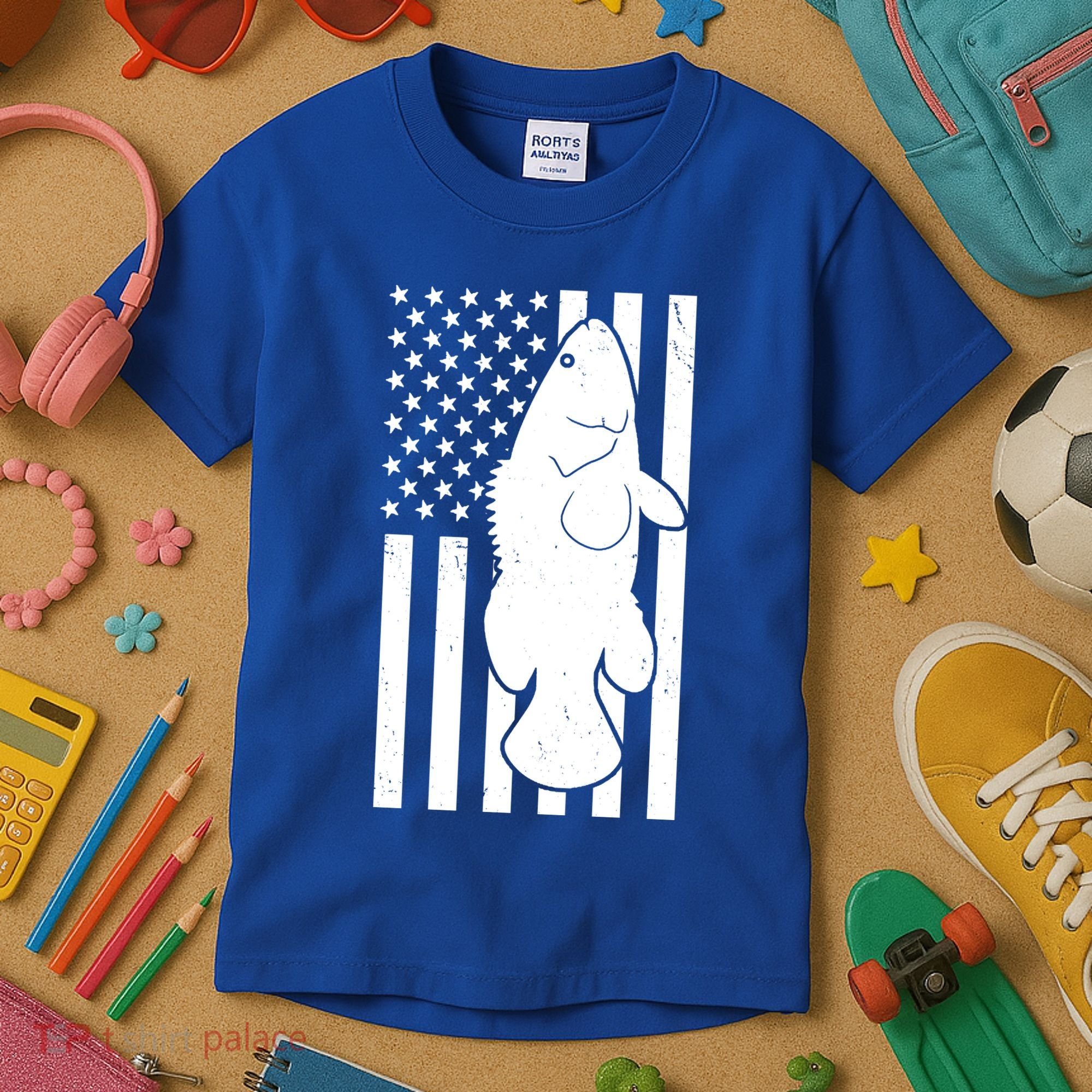 Grouper Fishing USA Flag Kids T-Shirt