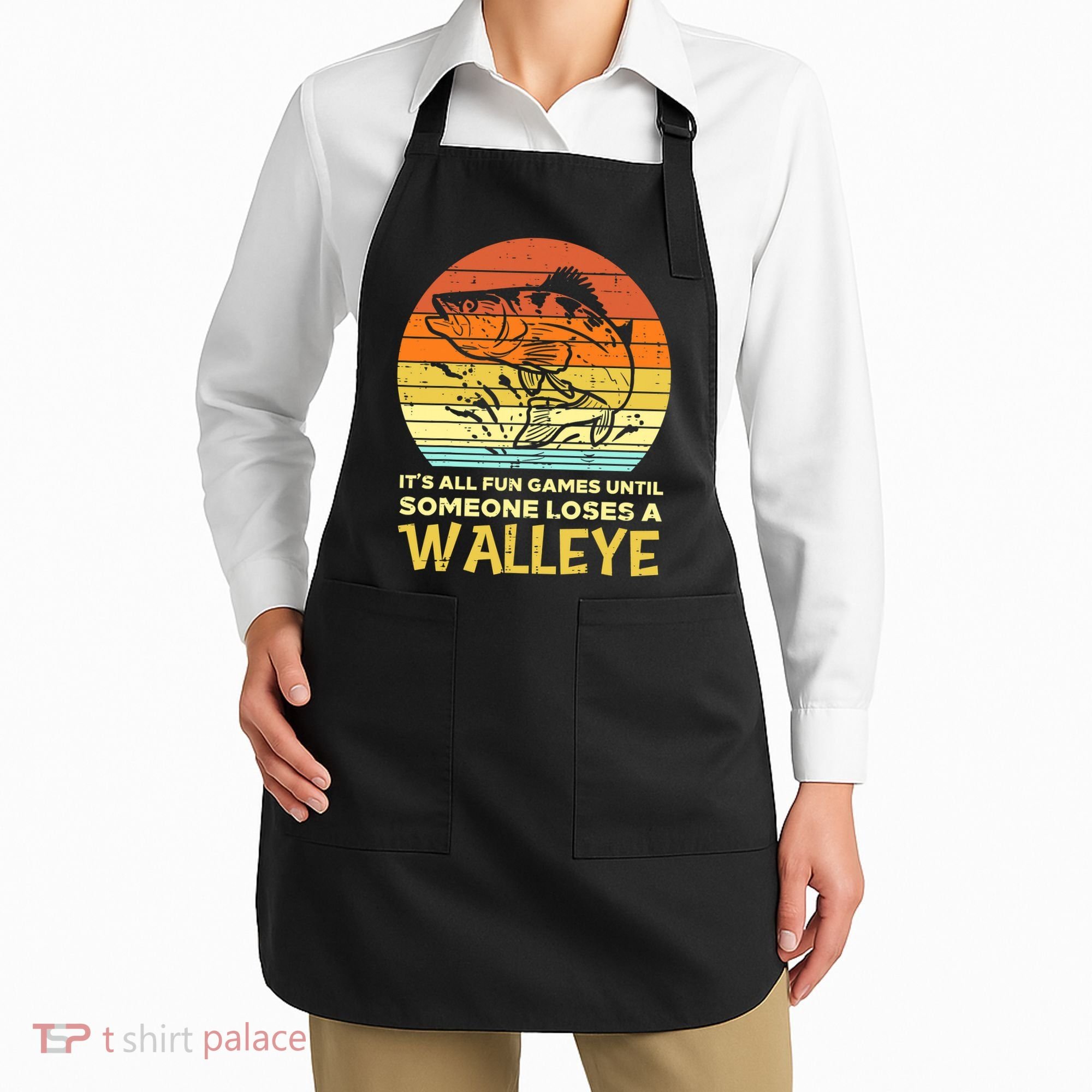 Games Funny Until Someone Loses Walleye Retro Ice Fishing Dad Apron