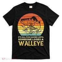 Games Funny Until Someone Loses Walleye Retro Ice Fishing Dad T-Shirt thumb 0