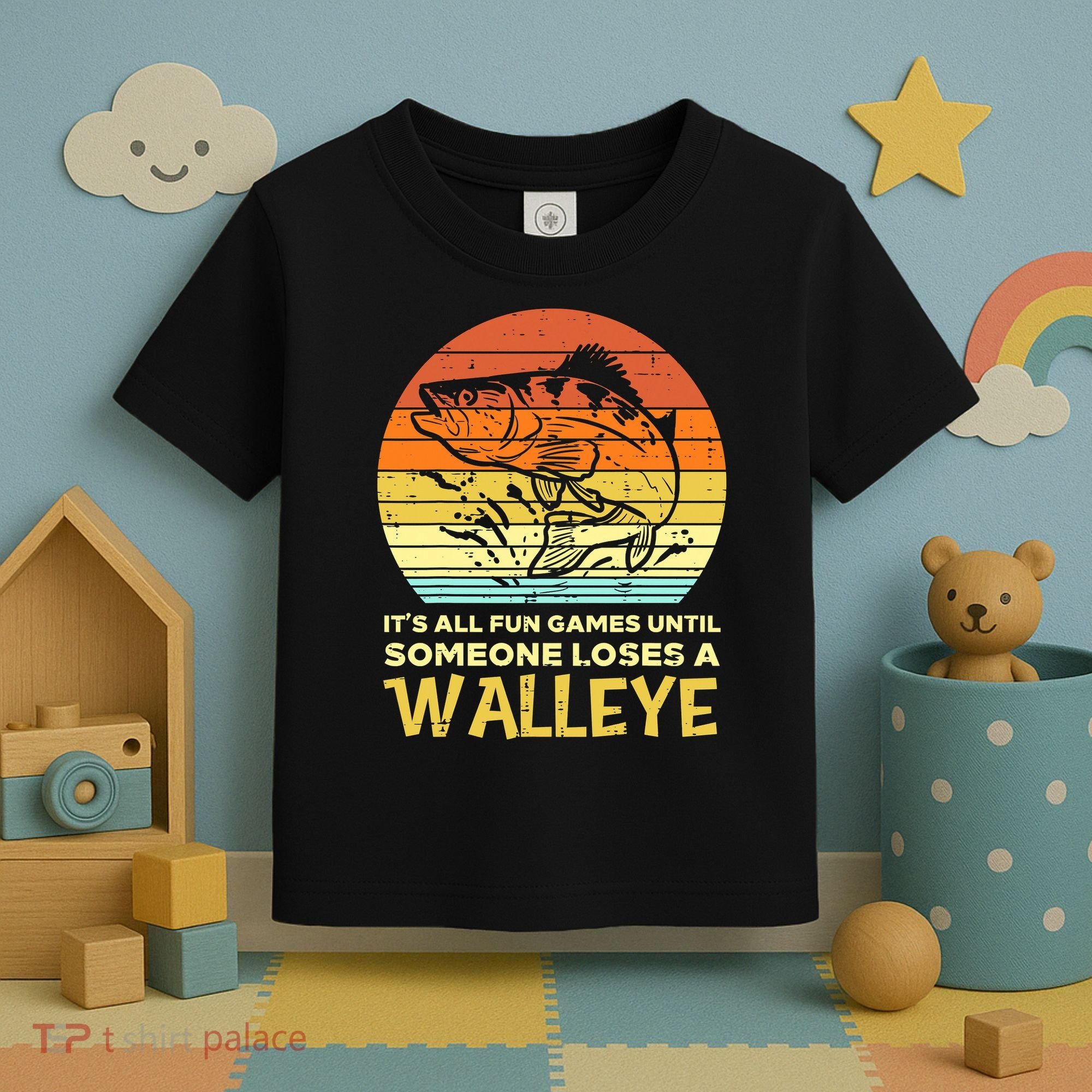 Games Funny Until Someone Loses Walleye Retro Ice Fishing Dad Toddler T-Shirt