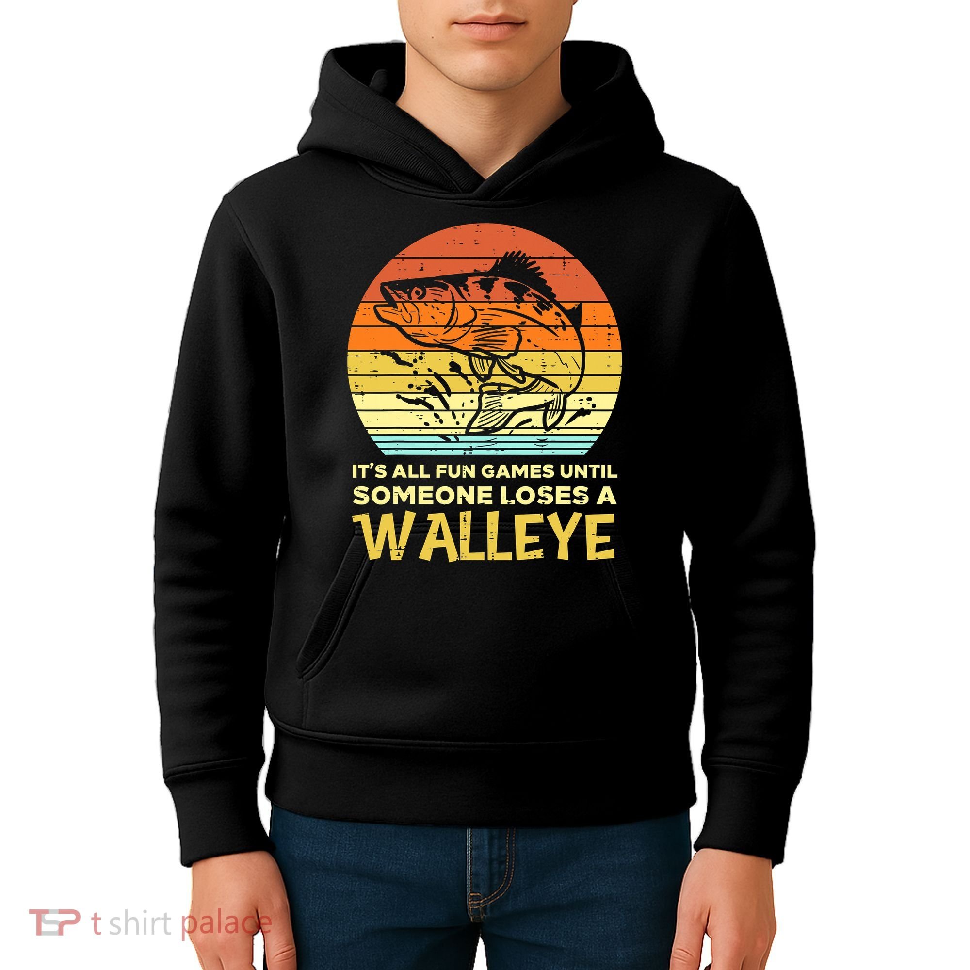 Games Funny Until Someone Loses Walleye Retro Ice Fishing Dad Kids Hoodie