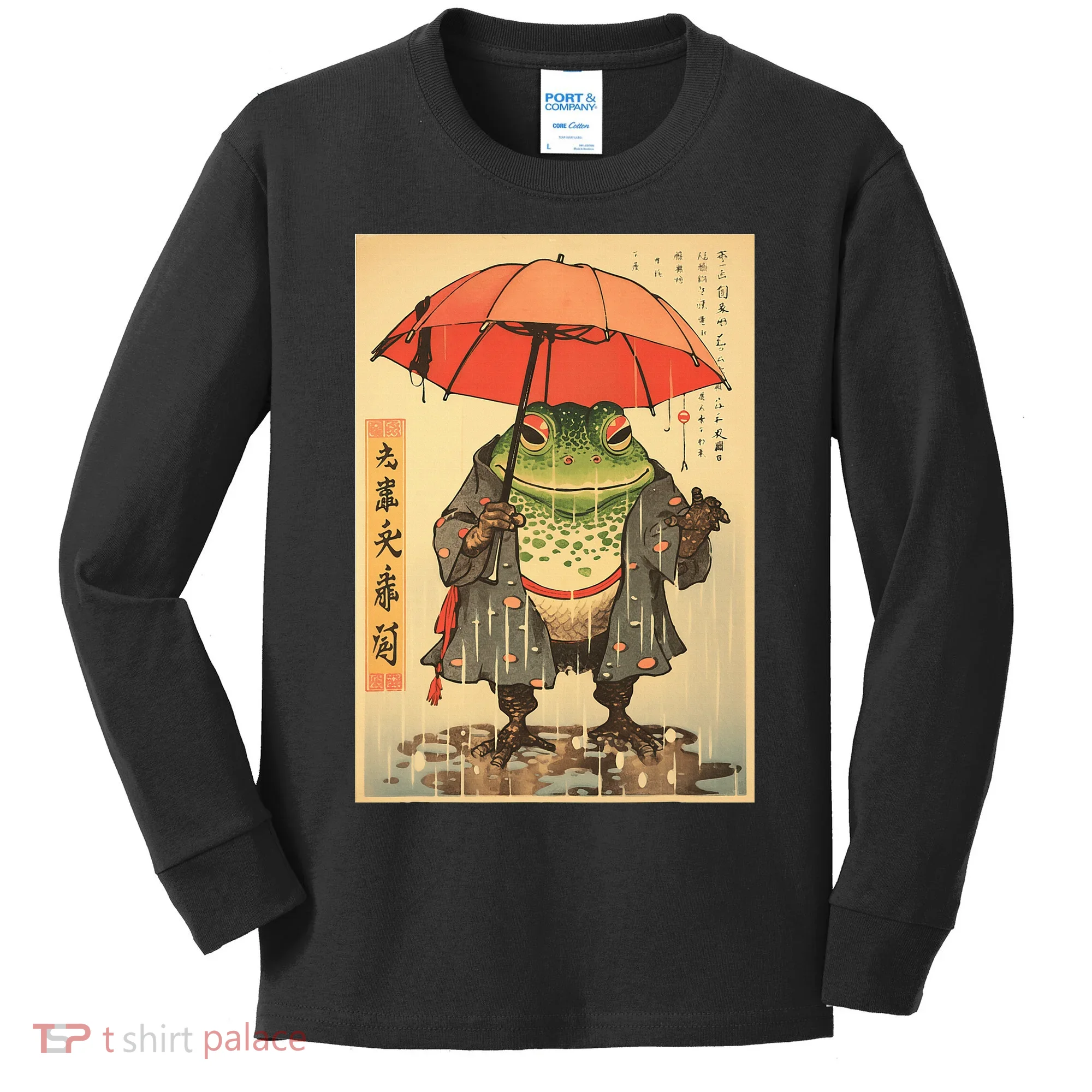Grumpy Frog Unimpressed Toad Vintage Japanese Aesthetic Kids Long Sleeve Shirt