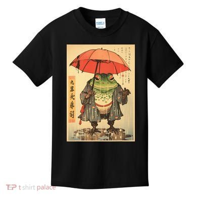 Grumpy Frog Unimpressed Toad Vintage Japanese Aesthetic Kids T-Shirt