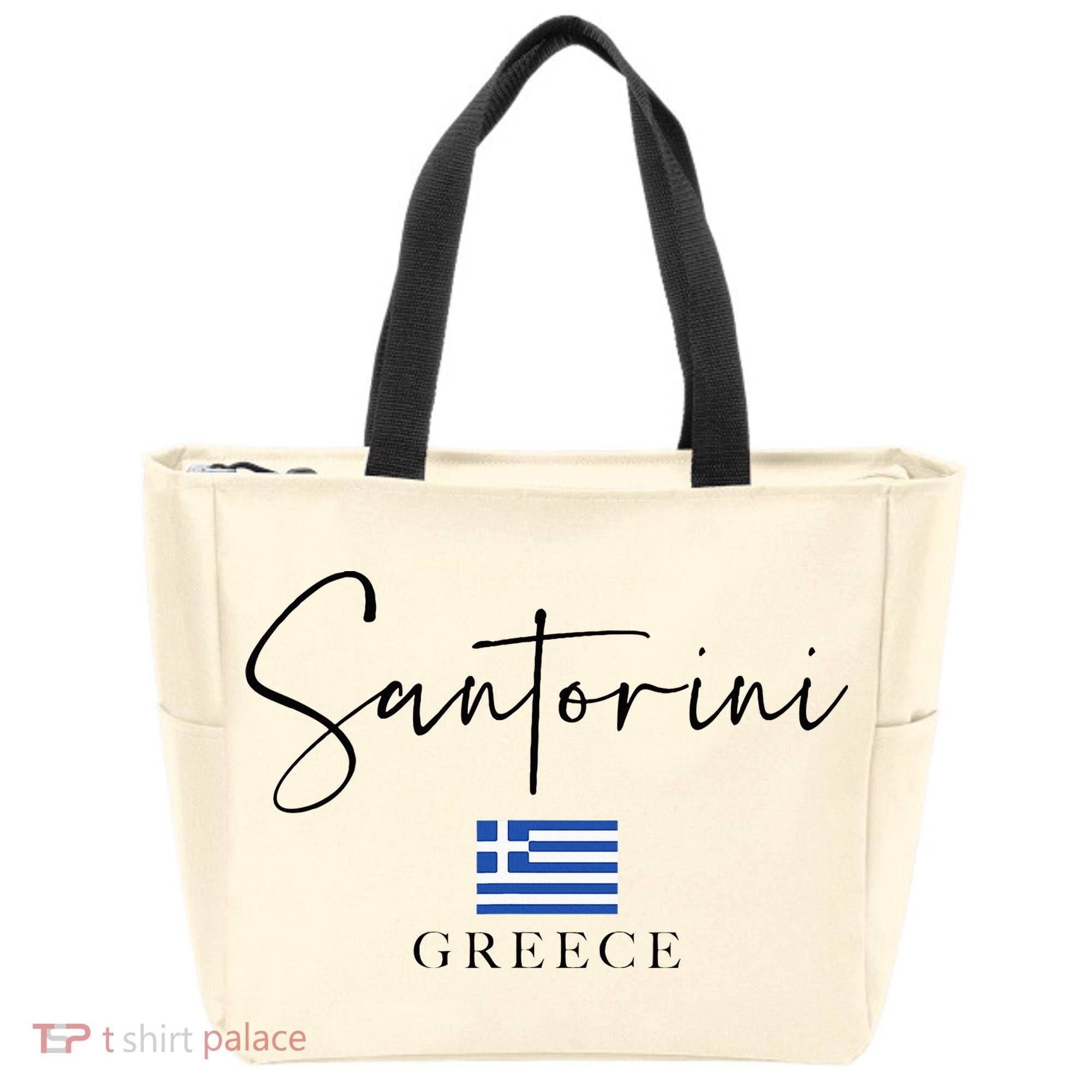 Greece Flag Vacation Island Santorini Tote Bag