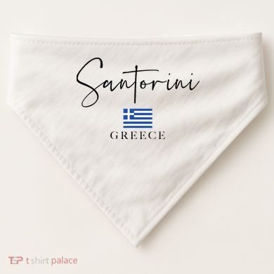 Greece Flag Vacation Island Santorini USA-Made Doggie Bandana