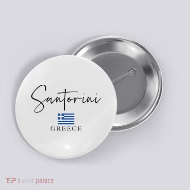 Greece Flag Vacation Island Santorini Button
