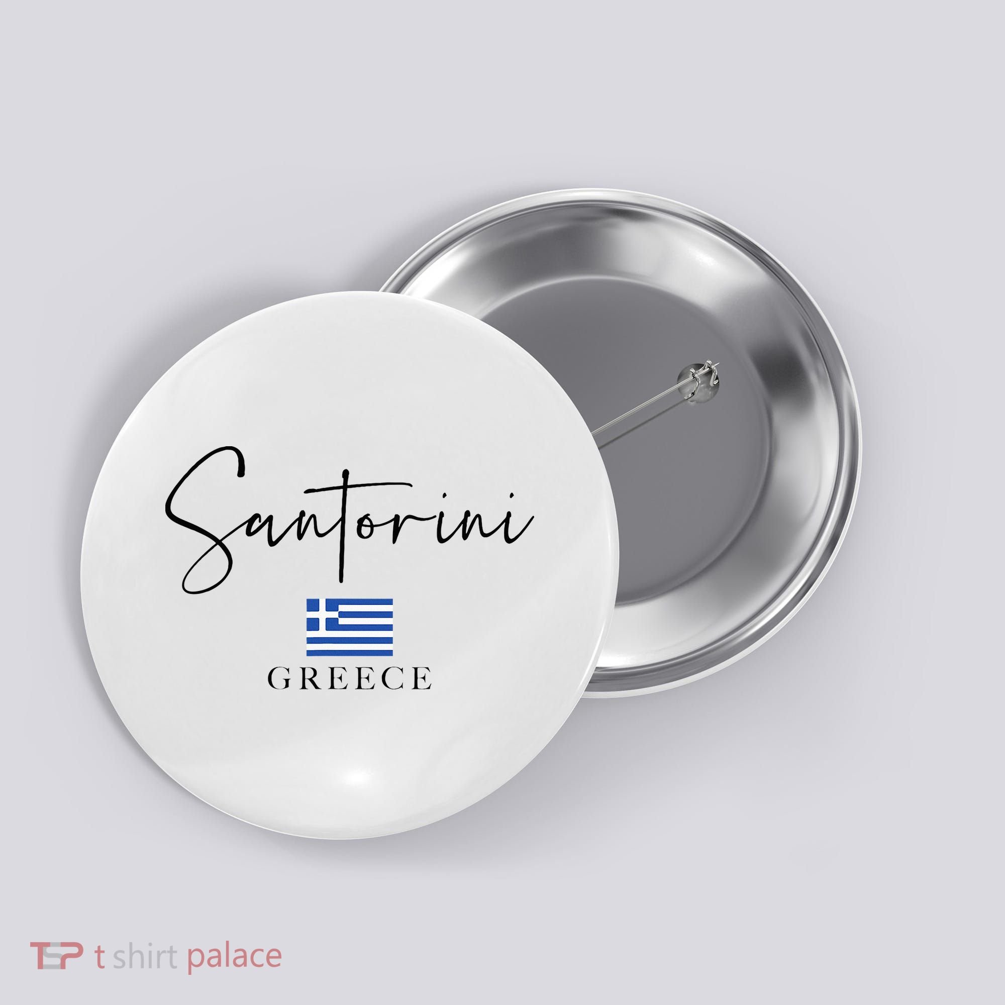 Greece Flag Vacation Island Santorini Button