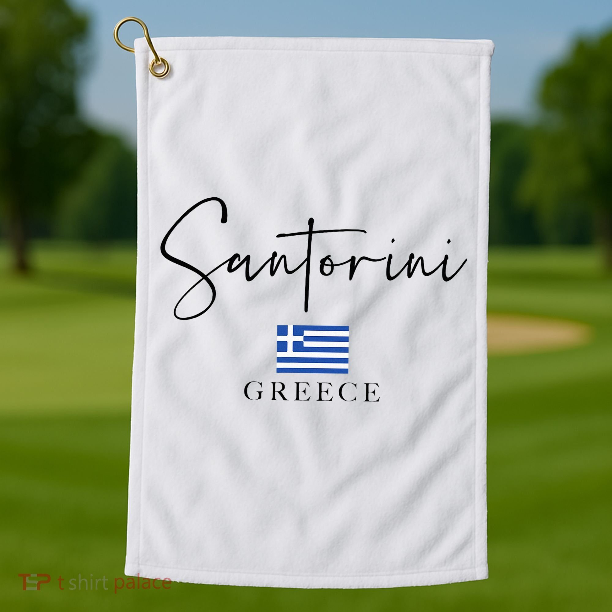 Greece Flag Vacation Island Santorini Golf Towel