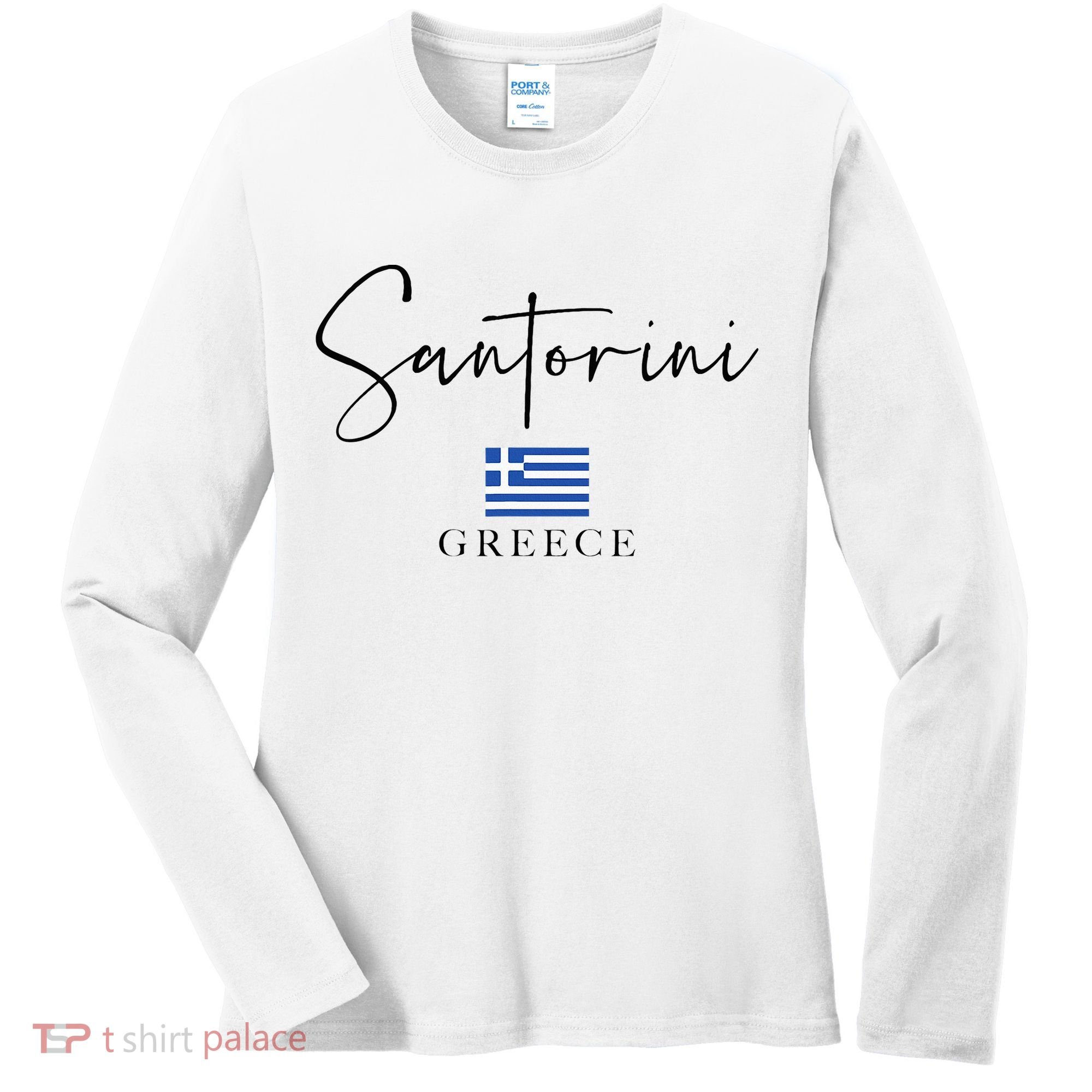 Greece Flag Vacation Island Santorini Women's Long Sleeve Shirt
