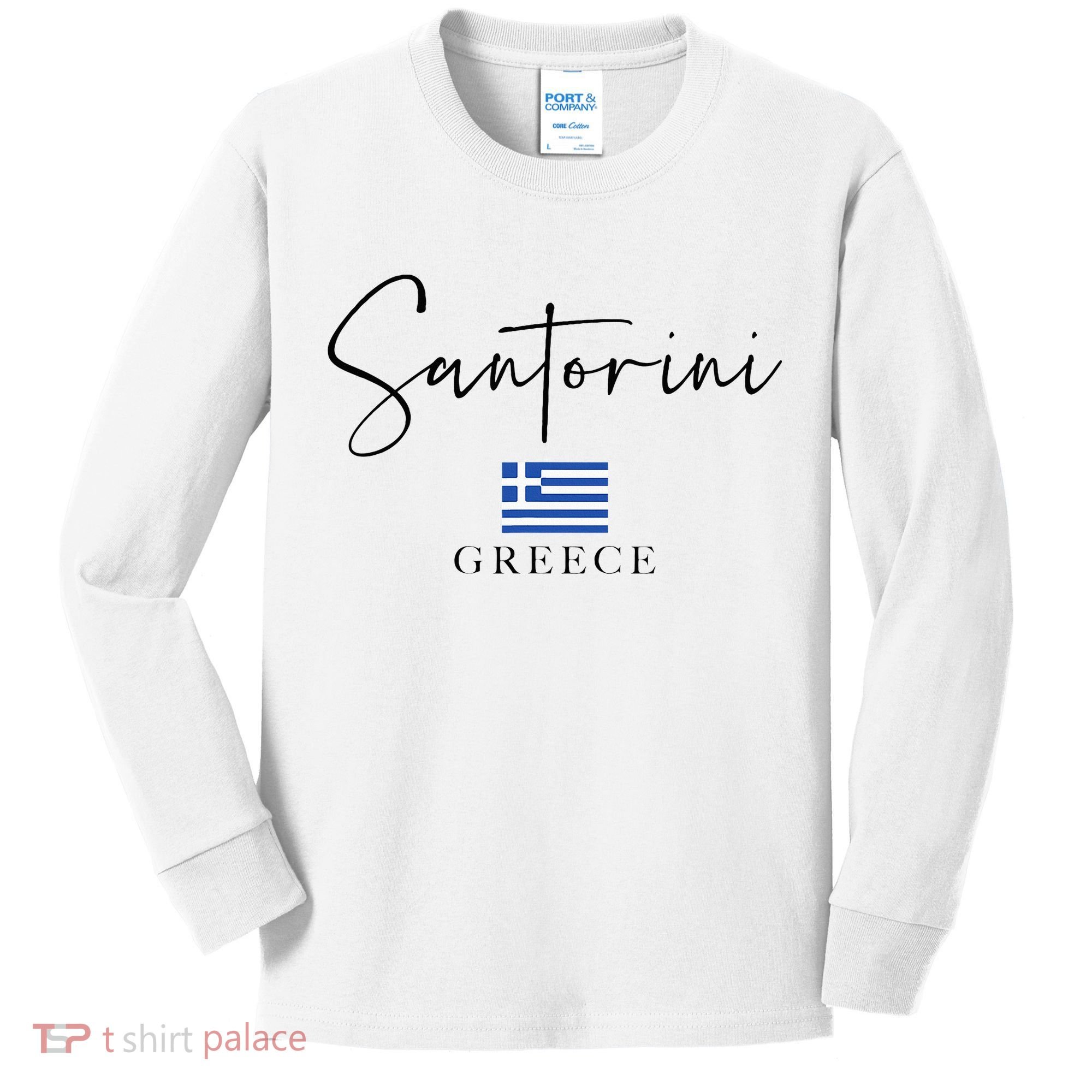 Greece Flag Vacation Island Santorini Kids Long Sleeve Shirt
