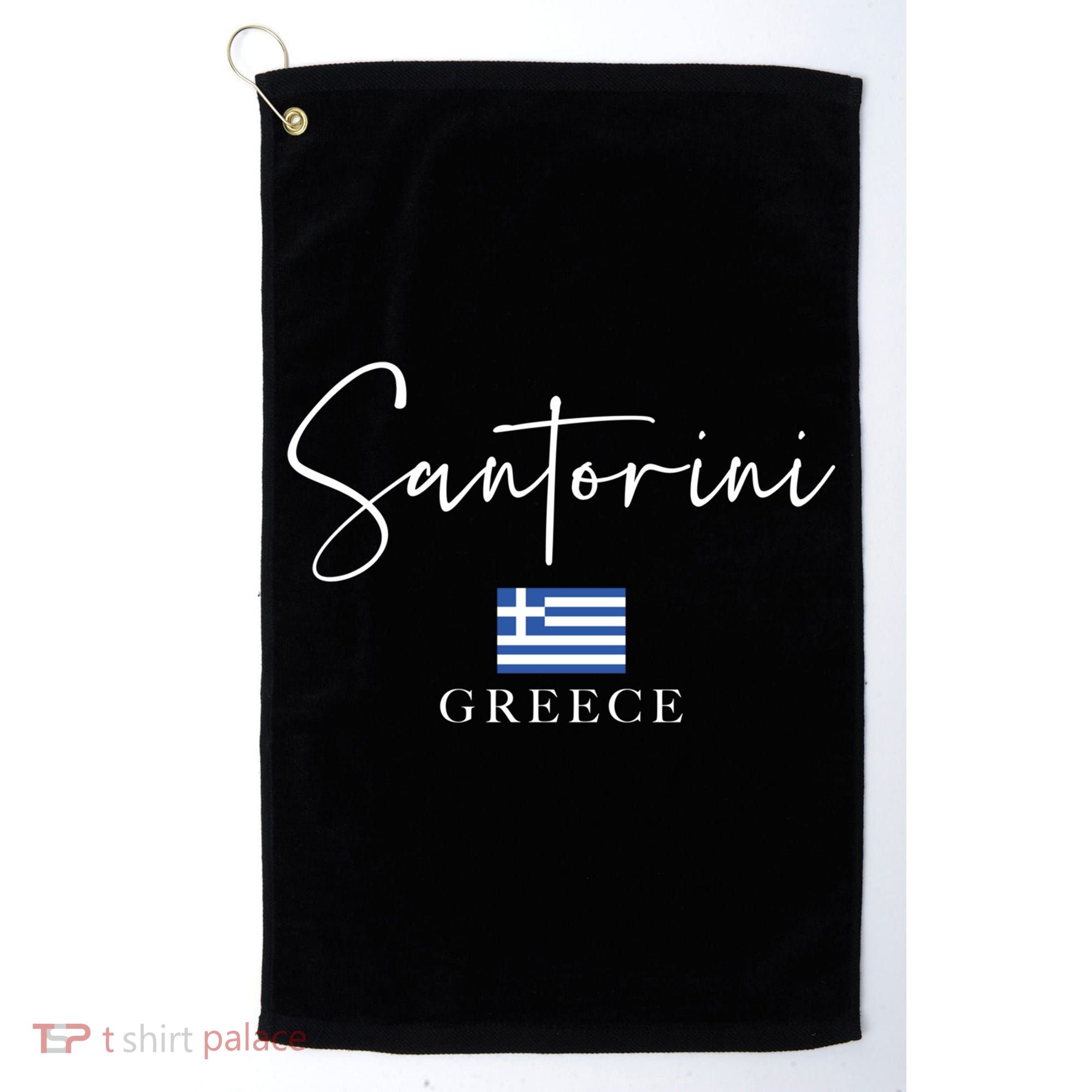 Greece Flag Vacation Island Santorini Funny Gift Golf Towel
