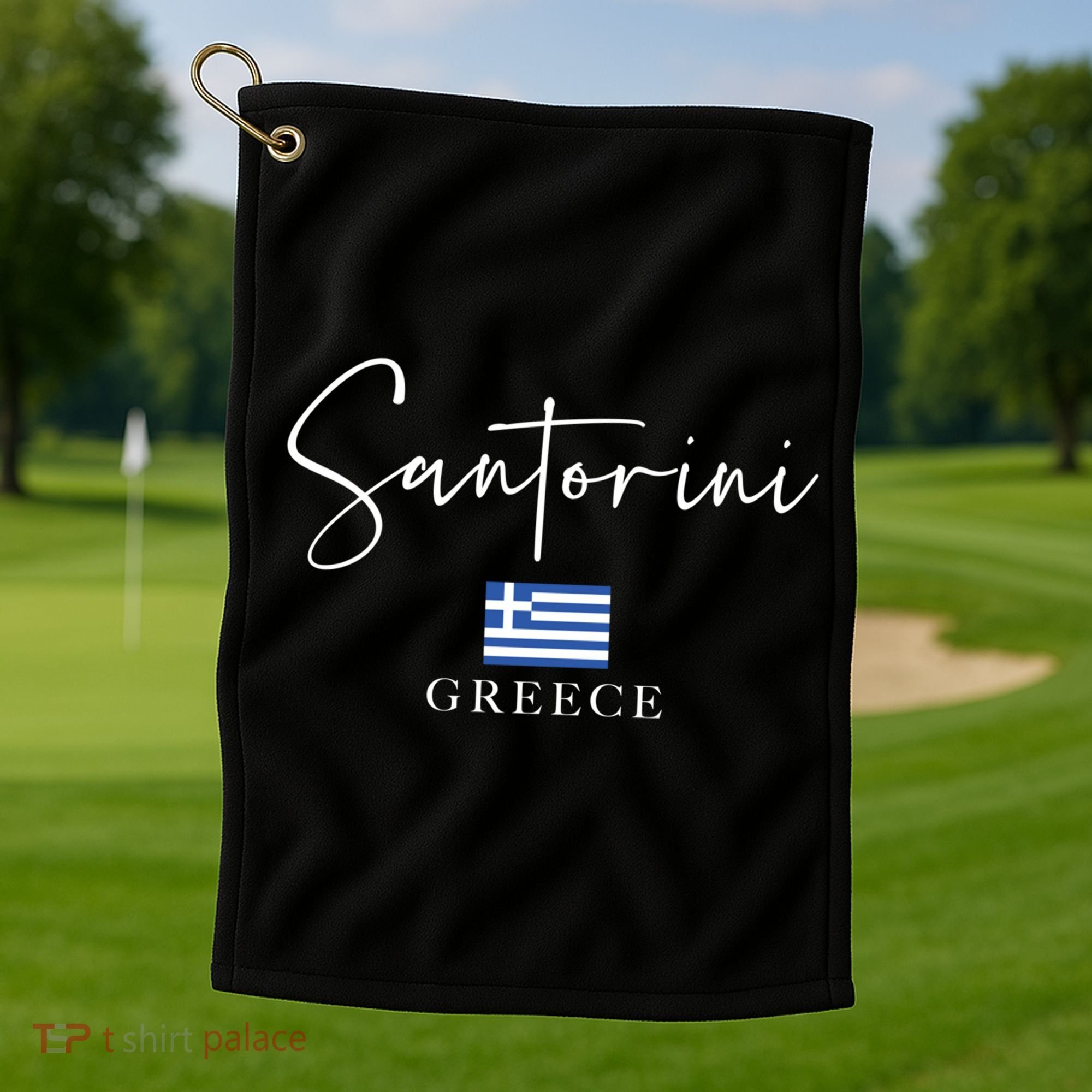 Greece Flag Vacation Island Santorini Funny Gift Golf Towel