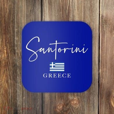 Greece Flag Vacation Island Santorini Funny Gift Coaster