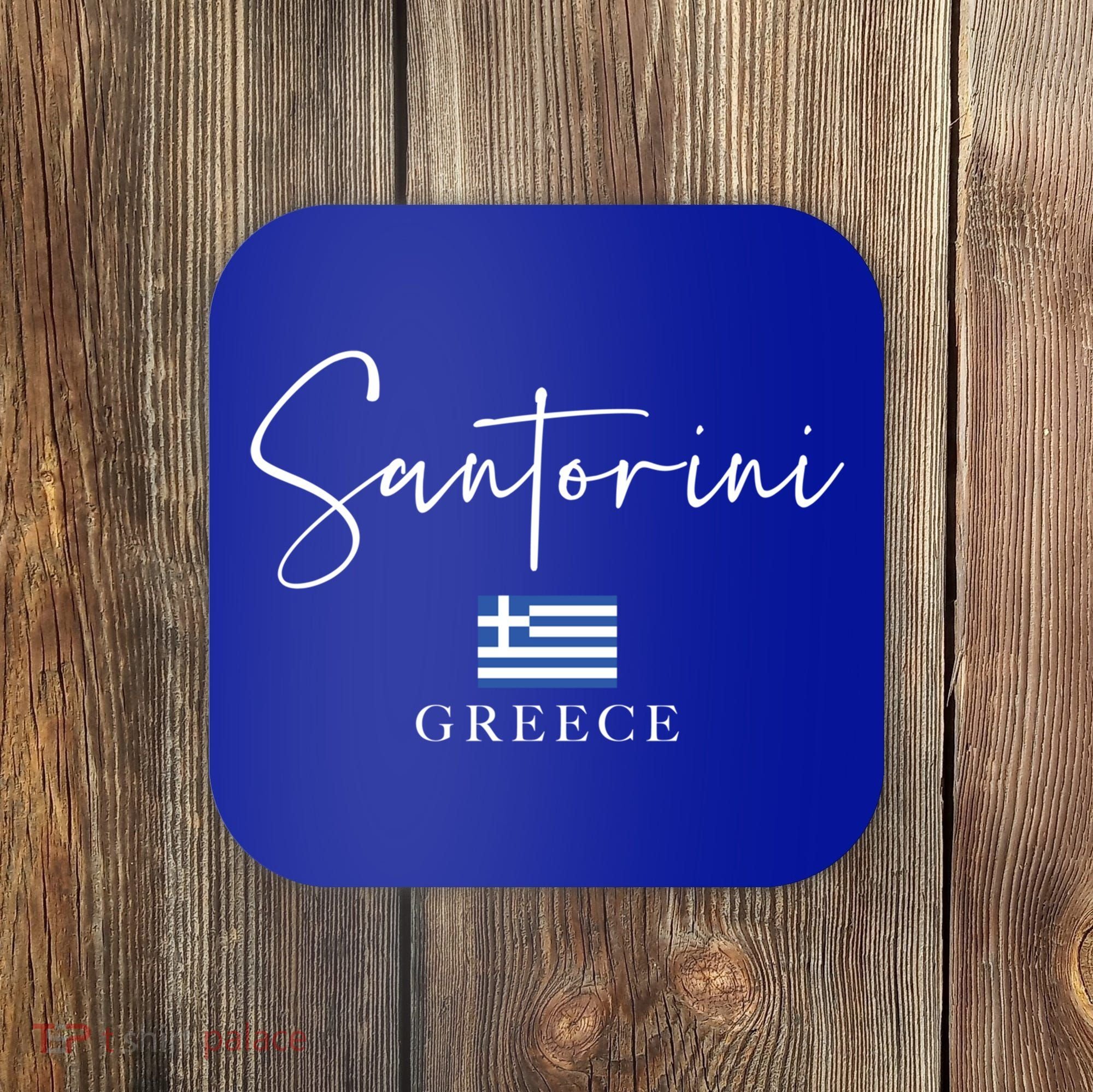 Greece Flag Vacation Island Santorini Funny Gift Coaster