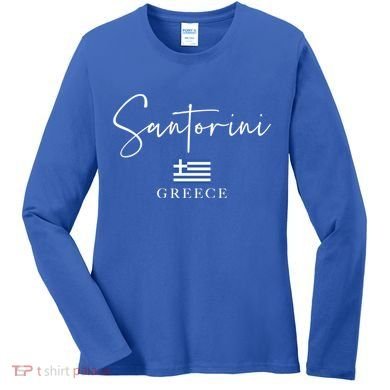 Greece Flag Vacation Island Santorini Funny Gift Women's Long Sleeve Shirt