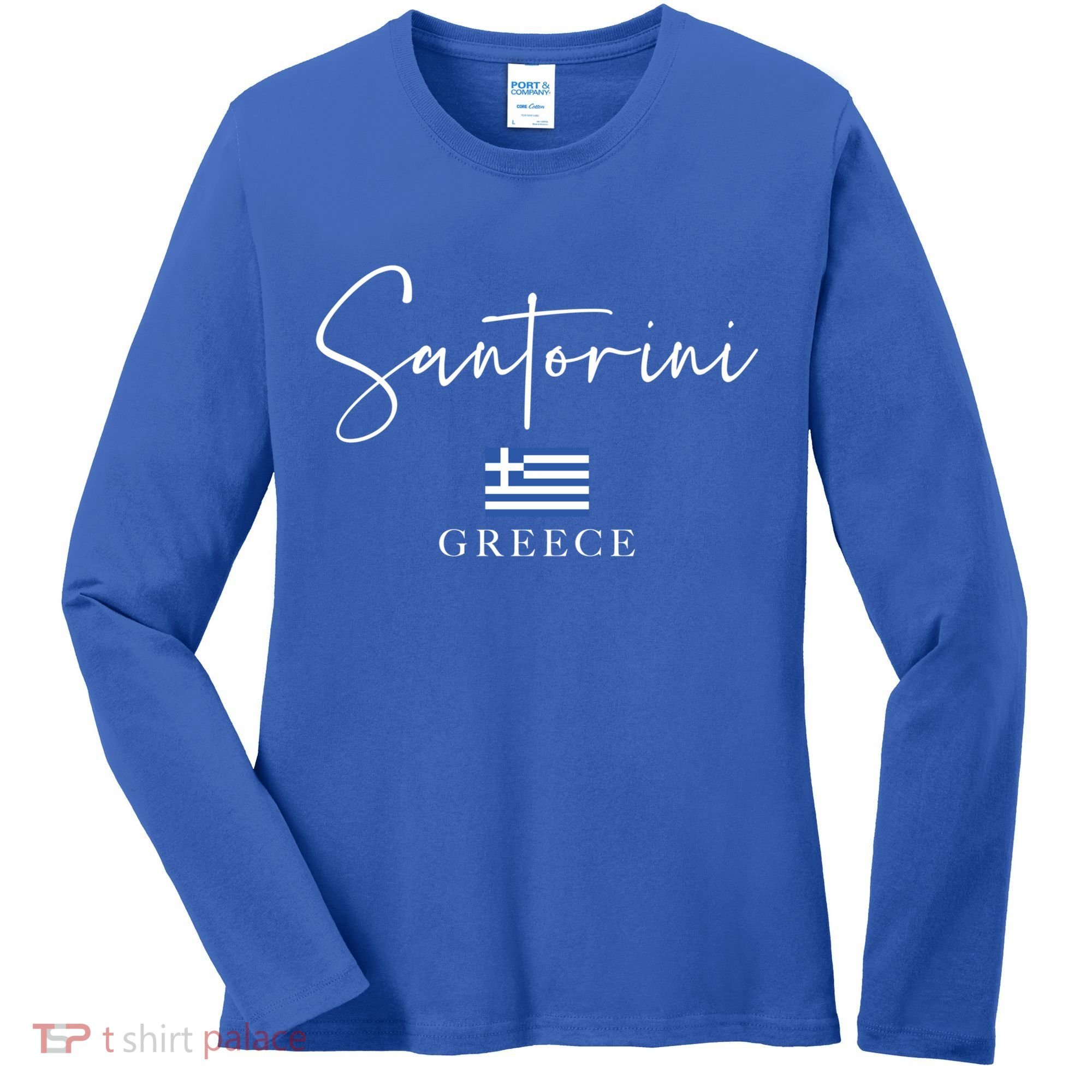 Greece Flag Vacation Island Santorini Funny Gift Women's Long Sleeve Shirt